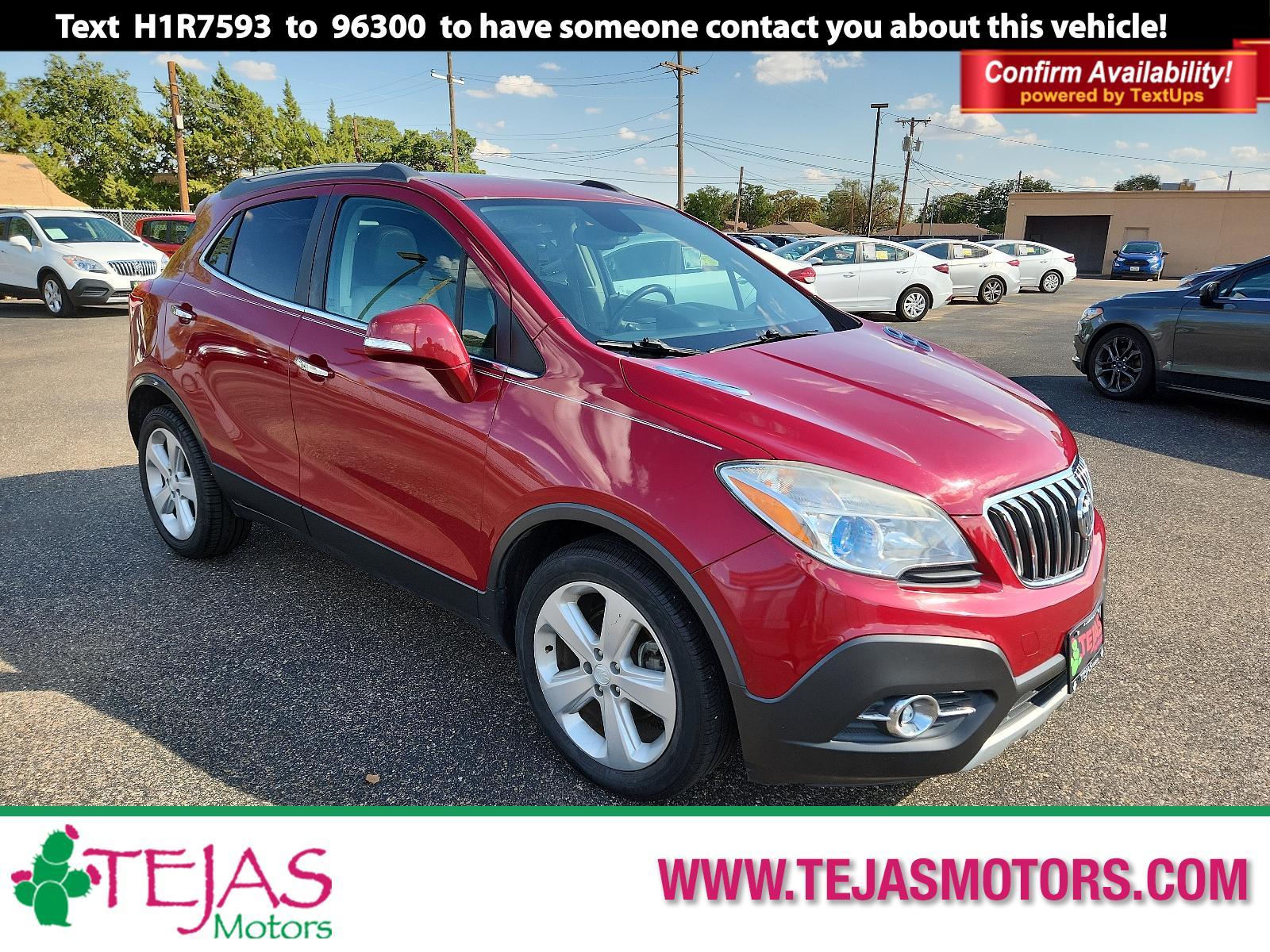 2015 RED Buick Encore Convenience (KL4CJBSB1FB) with an ENGINE, ECOTEC TURBO 1.4L VARIABLE VALVE TIMING DOHC 4-CYLINDER SEQUENTIAL MFI engine, located at 4110 Avenue Q, Lubbock, 79412, 33.556553, -101.855820 - 09/09/2023 INSPECTION IN ENVELOPE GOD - Photo #0