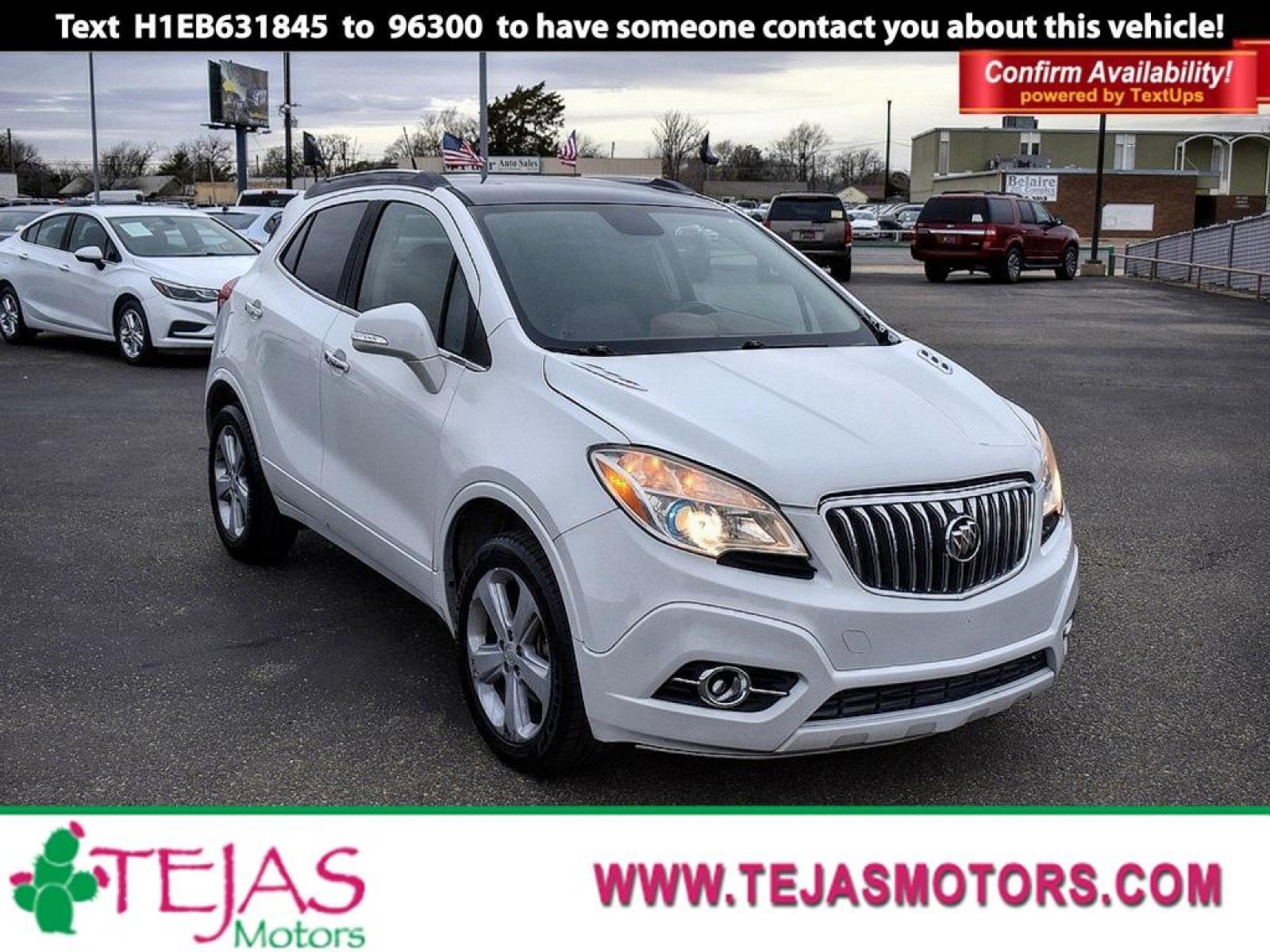 2014 White Pearl Tricoat /Saddle Buick Encore Leather (KL4CJCSB7EB) with an ENGINE, ECOTEC TURBO 1.4L VARIABLE VALVE TIMING DOHC 4-CYLINDER SEQUENTIAL MFI engine, located at 4110 Avenue Q, Lubbock, 79412, 33.556553, -101.855820 - 01/05/2023 KEY IN ENVELOPE GOD - Photo #12