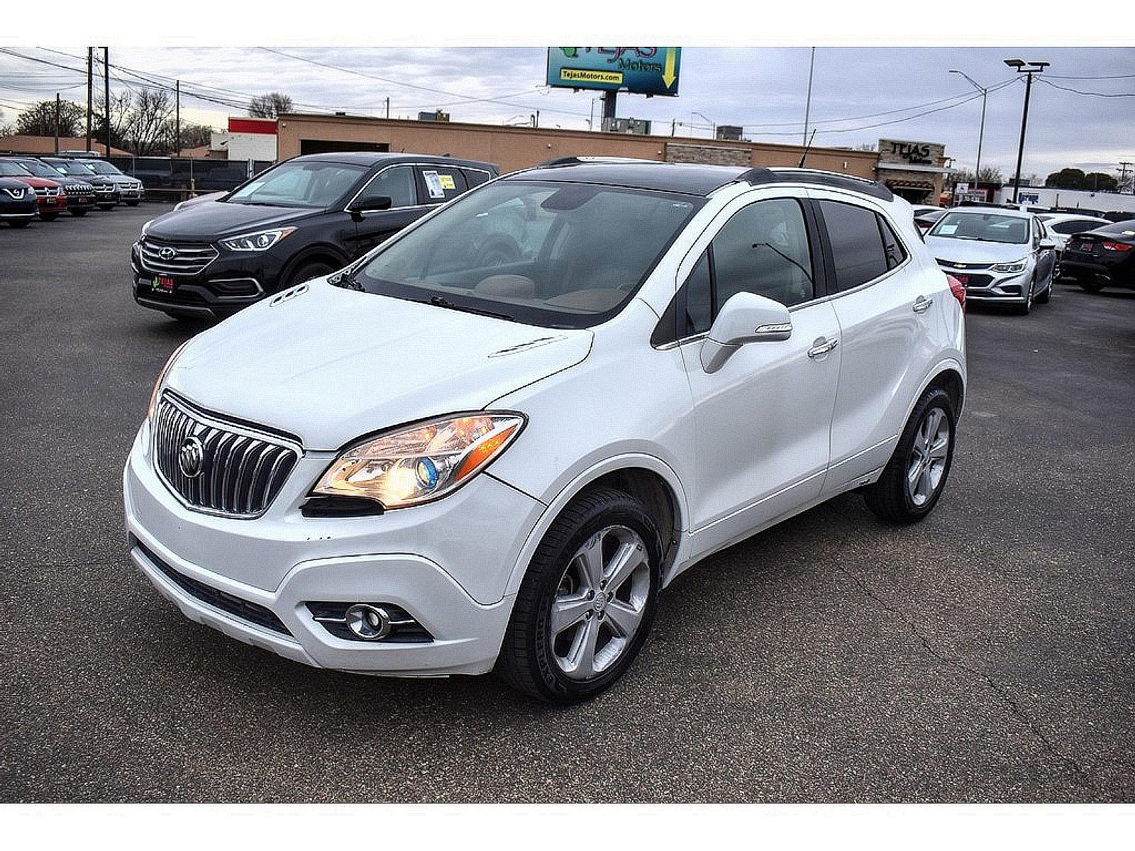 2014 White Pearl Tricoat /Saddle Buick Encore Leather (KL4CJCSB7EB) with an ENGINE, ECOTEC TURBO 1.4L VARIABLE VALVE TIMING DOHC 4-CYLINDER SEQUENTIAL MFI engine, located at 4110 Avenue Q, Lubbock, 79412, 33.556553, -101.855820 - 01/05/2023 KEY IN ENVELOPE GOD - Photo #1