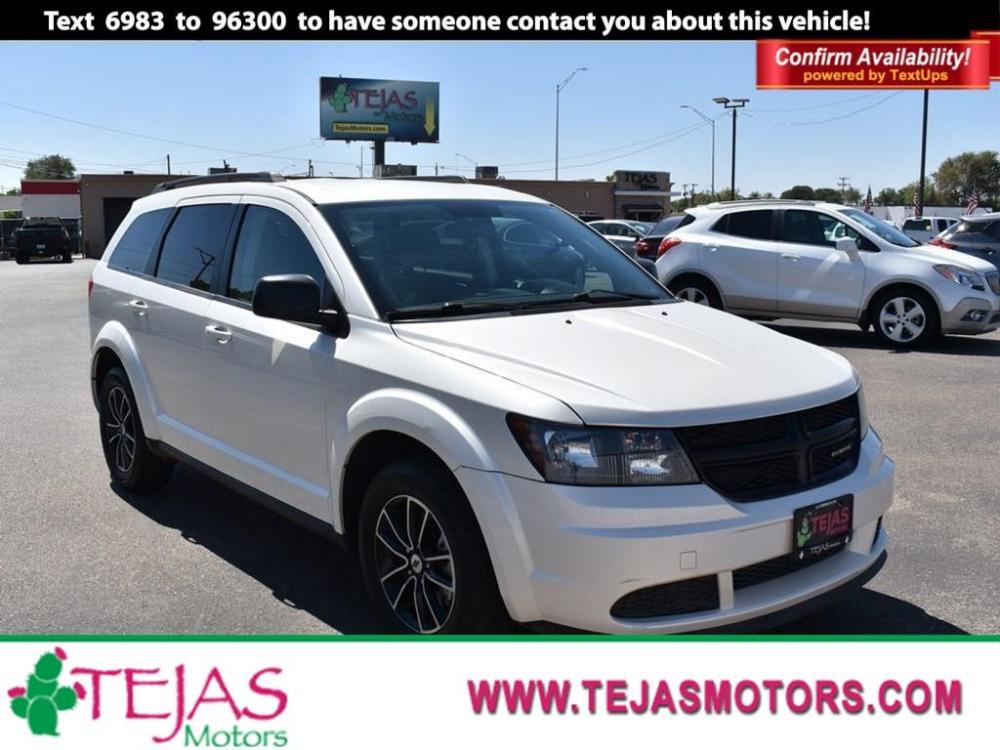 2018 WHITE Dodge Journey (3C4PDCAB7JT) with an 2.4L I4 DOHC 16V Dual VVT engine, 4-SPEED AUTOMATIC VLP transmission, located at 3701 Avenue Q, Lubbock, 79412, 33.560417, -101.855019 - Photo #0
