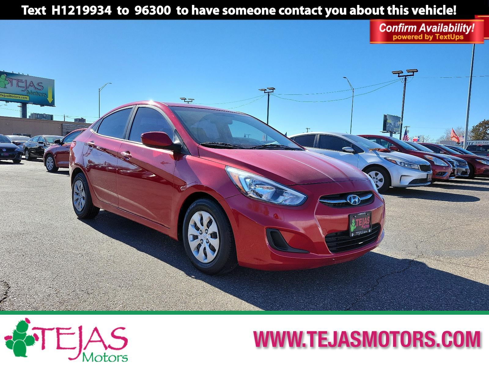 2017 RED Hyundai Accent (KMHCT4AE9HU) with an 1.6L L4 DOHC 16V engine, 6-SPEED AUTOMATIC W/SHIFTRONIC -INC: ACTIVE ECO SYSTEM AND HILLSTART ASSIST CONTROL transmission, located at 3701 Avenue Q, Lubbock, 79412, 33.560417, -101.855019 - Photo #1