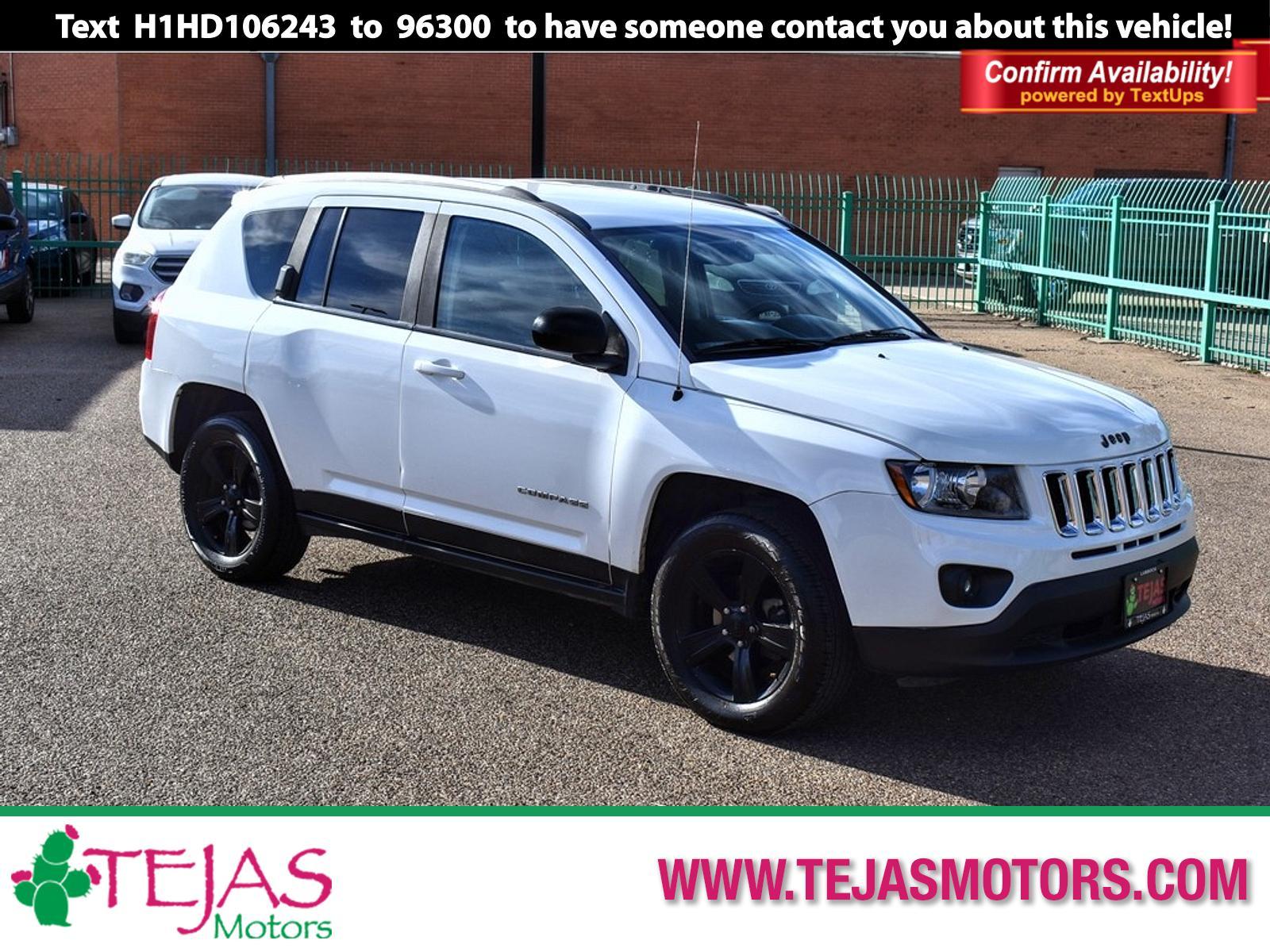 2017 Bright White Clearcoat /Dark Slate Gray Jeep Compass Sport (1C4NJDBBXHD) with an ENGINE: 2.4L I4 DOHC 16V DUAL VVT engine, located at 4110 Avenue Q, Lubbock, 79412, 33.556553, -101.855820 - 02/02/2023 KEY IN ENVELOPE GOD - Photo #0