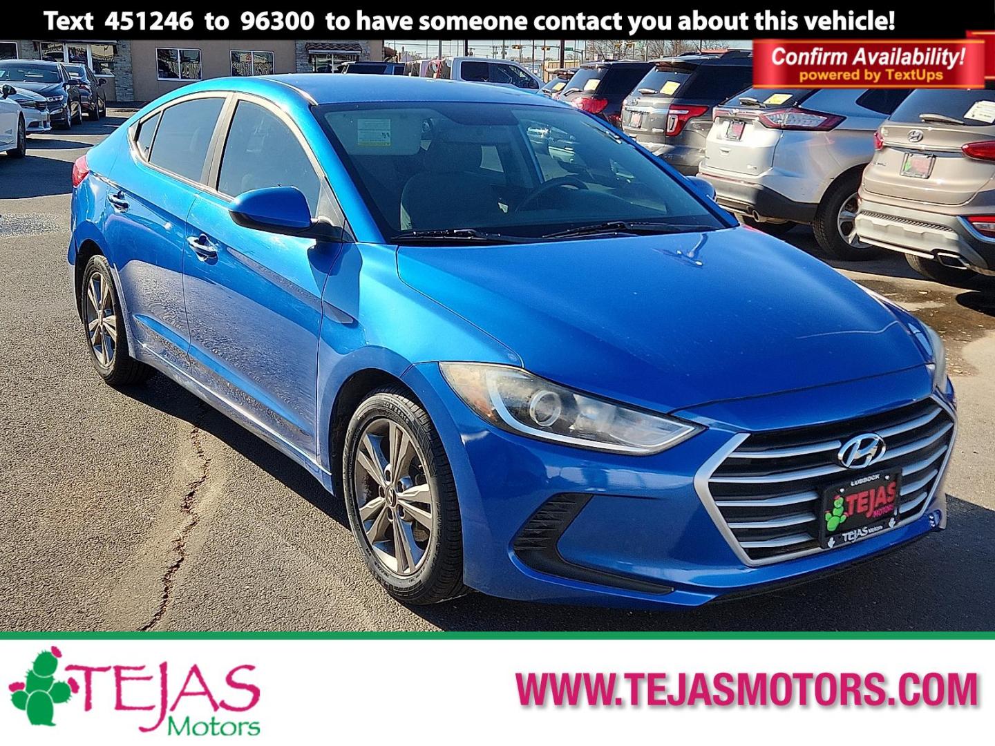 2018 Electric Blue Metallic - N4B /Gray - PKG Hyundai Elantra SEL (KMHD84LF6JU) with an Nu 2L I-4 DOHC, D-CVVT variable valve control, regular unleaded, engine with 147HP engine, located at 4110 Avenue Q, Lubbock, 79412, 33.556553, -101.855820 - Photo#0