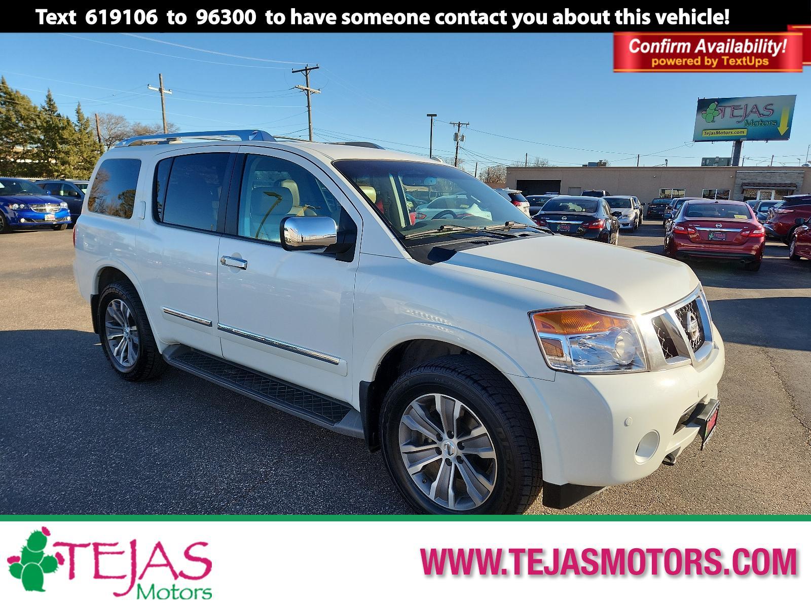 2015 Pearl White - QAB /Almond - Y Nissan Armada Platinum (5N1BA0NE6FN) with an ENGINE: 5.6L DOHC 32V ENDURANCE V8 W/FFV engine, located at 4110 Avenue Q, Lubbock, 79412, 33.556553, -101.855820 - 01/20/2024 INSPECTION IN INVENTORY - Photo #0