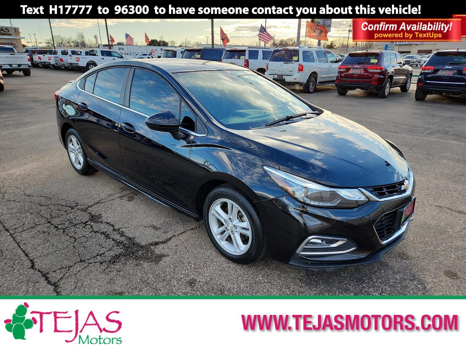 2018 BLACK Chevrolet Cruze LT (1G1BE5SM8J7) with an ENGINE, 1.4L TURBO DOHC 4-CYLINDER DI engine, located at 4110 Avenue Q, Lubbock, 79412, 33.556553, -101.855820 - 01/23/2024 INSPECTION IN ENVELOPE GOD 01/30/2024 KEY IN ENVELOPE GOD - Photo #0