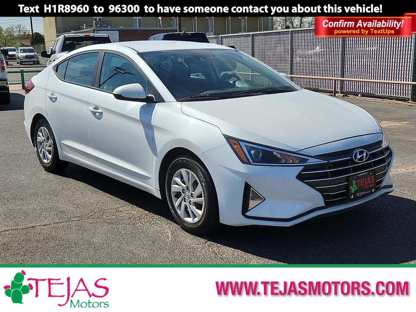 2020 WHITE /Black - C1 Hyundai Elantra SE (5NPD74LF0LH) with an Nu 2L I-4 DOHC, D-CVVT variable valve control, regular unleaded, engine with 147HP engine, located at 4110 Avenue Q, Lubbock, 79412, 33.556553, -101.855820 - Photo#0