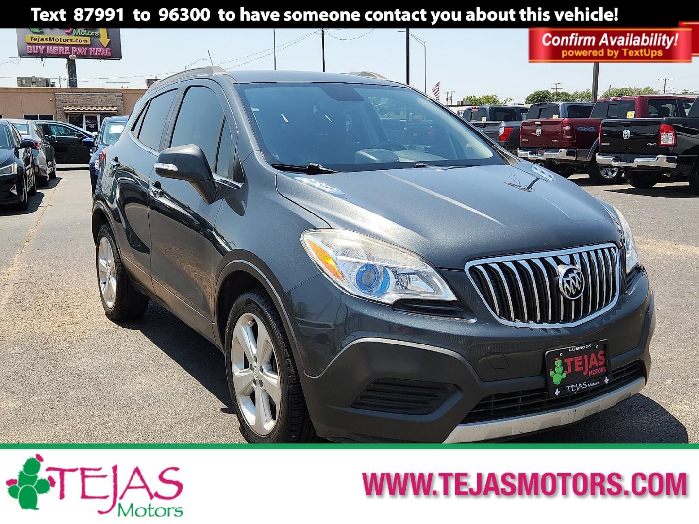 2016 Carbon Black Metallic - GAR /Ebony - AFN Buick Encore (KL4CJASB2GB) with an Ecotec 1.4L I-4 DOHC, variable valve control, intercooled turbo, regular unleaded, engine with 138HP engine, located at 4110 Avenue Q, Lubbock, 79412, 33.556553, -101.855820- Photo#0