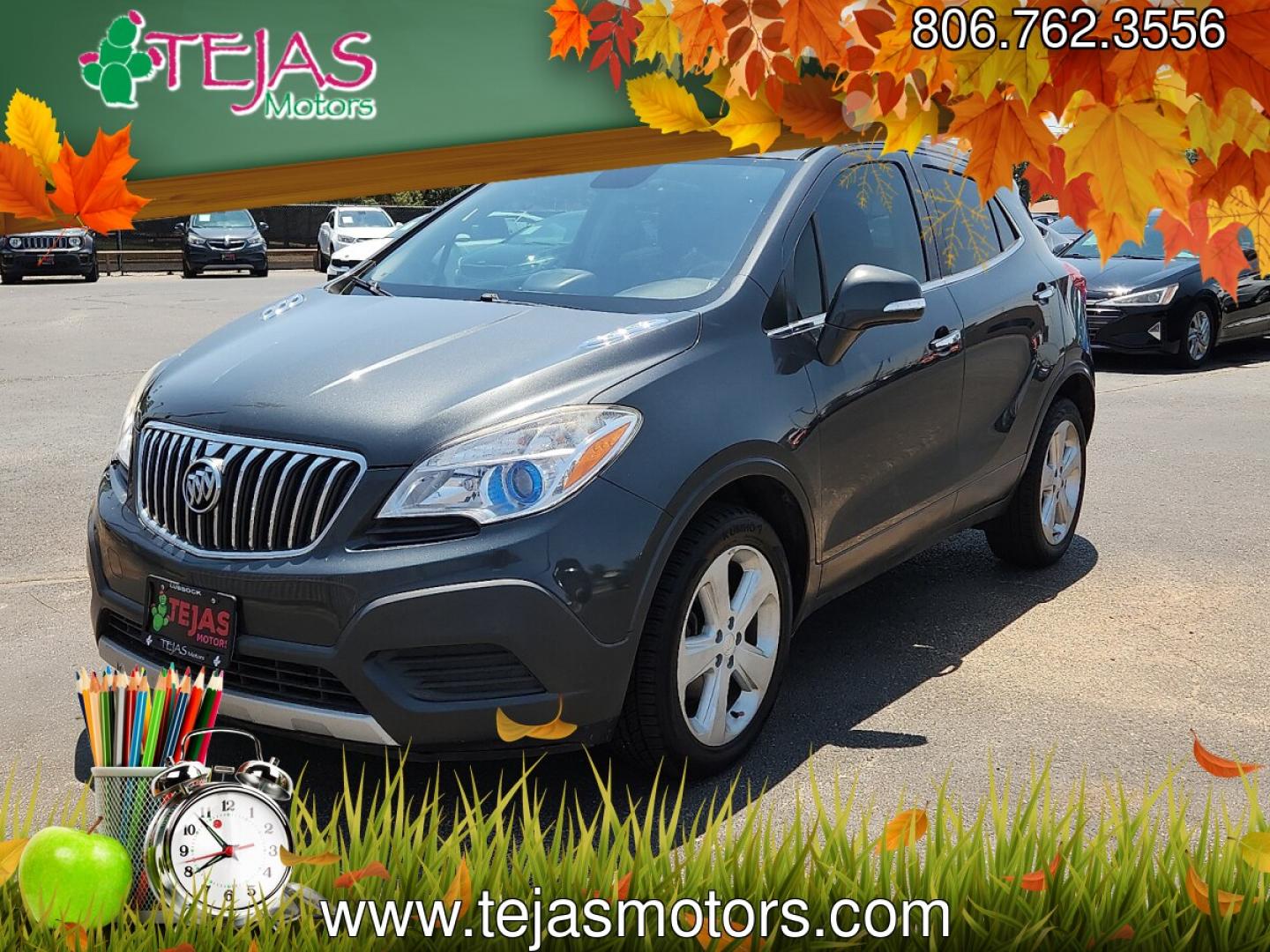 2016 Carbon Black Metallic - GAR /Ebony - AFN Buick Encore (KL4CJASB2GB) with an Ecotec 1.4L I-4 DOHC, variable valve control, intercooled turbo, regular unleaded, engine with 138HP engine, located at 4110 Avenue Q, Lubbock, 79412, 33.556553, -101.855820- Photo#1