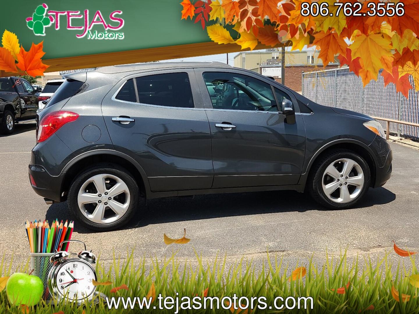 2016 Carbon Black Metallic - GAR /Ebony - AFN Buick Encore (KL4CJASB2GB) with an Ecotec 1.4L I-4 DOHC, variable valve control, intercooled turbo, regular unleaded, engine with 138HP engine, located at 4110 Avenue Q, Lubbock, 79412, 33.556553, -101.855820- Photo#2