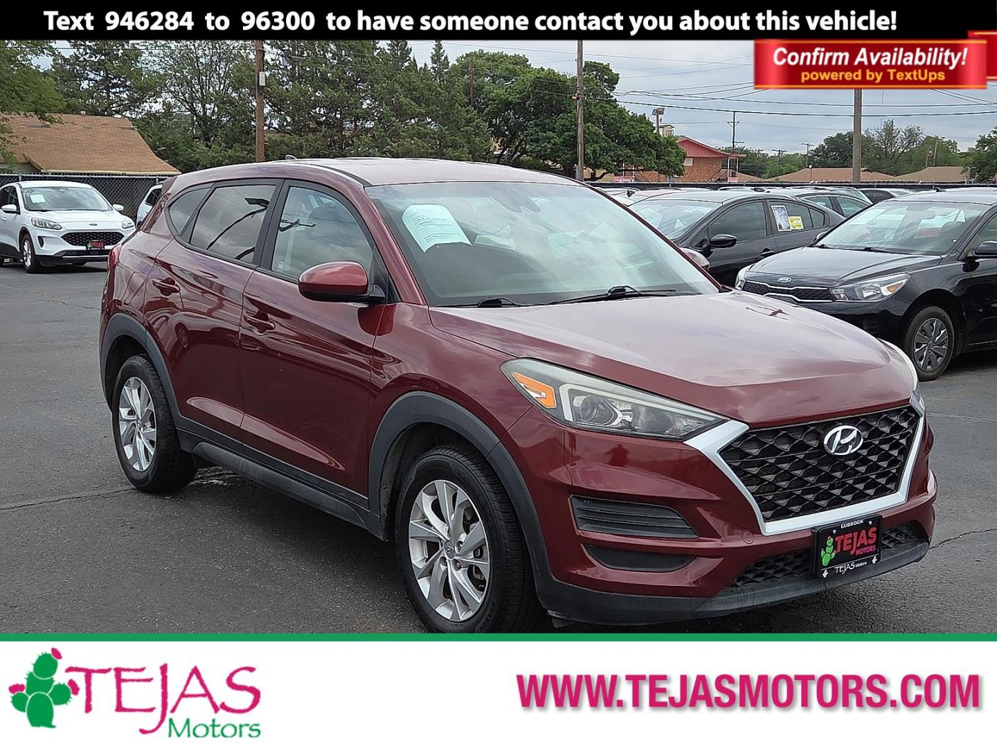 2019 Gemstone Red - R5R /Black - TRY Hyundai Tucson SE (KM8J23A40KU) with an Nu 2L I-4 gasoline direct injection, DOHC, D-CVVT variable valve control, regular unleaded, engine with 161HP engine, located at 4110 Avenue Q, Lubbock, 79412, 33.556553, -101.855820 - Photo#0