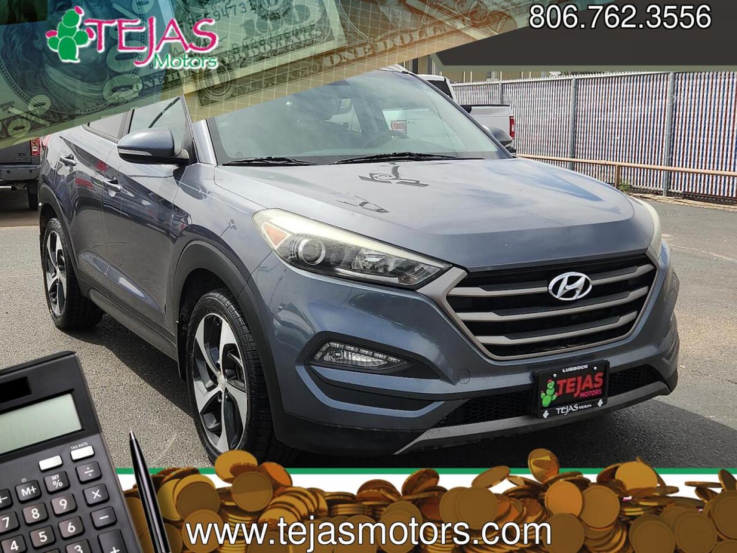 2016 Coliseum Grey - Z5G /Gray - TGG Hyundai Tucson Sport (KM8J33A20GU) with an 1.6L I-4 gasoline direct injection, DOHC, variable valve control, intercooled turbo, regular unleaded, engine with 175HP engine, located at 4110 Avenue Q, Lubbock, 79412, 33.556553, -101.855820 - 06/11/2026 KEY IN ENVELOPE GOD- Photo#0