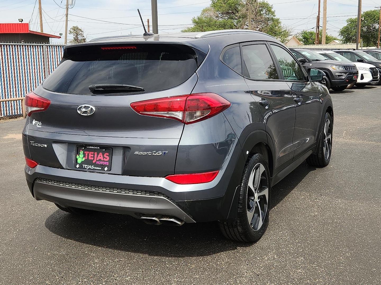 2016 Coliseum Grey - Z5G /Gray - TGG Hyundai Tucson Sport (KM8J33A20GU) with an 1.6L I-4 gasoline direct injection, DOHC, variable valve control, intercooled turbo, regular unleaded, engine with 175HP engine, located at 4110 Avenue Q, Lubbock, 79412, 33.556553, -101.855820 - Photo#3