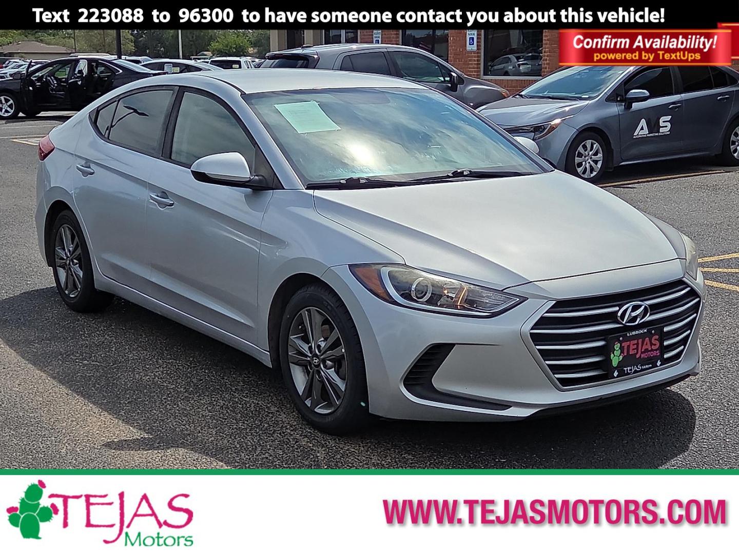 2018 Symphony Silver - Y8 /Black - CT Hyundai Elantra SEL (5NPD84LF5JH) with an Nu 2L I-4 DOHC, D-CVVT variable valve control, regular unleaded, engine with 147HP engine, located at 4110 Avenue Q, Lubbock, 79412, 33.556553, -101.855820 - Photo#0