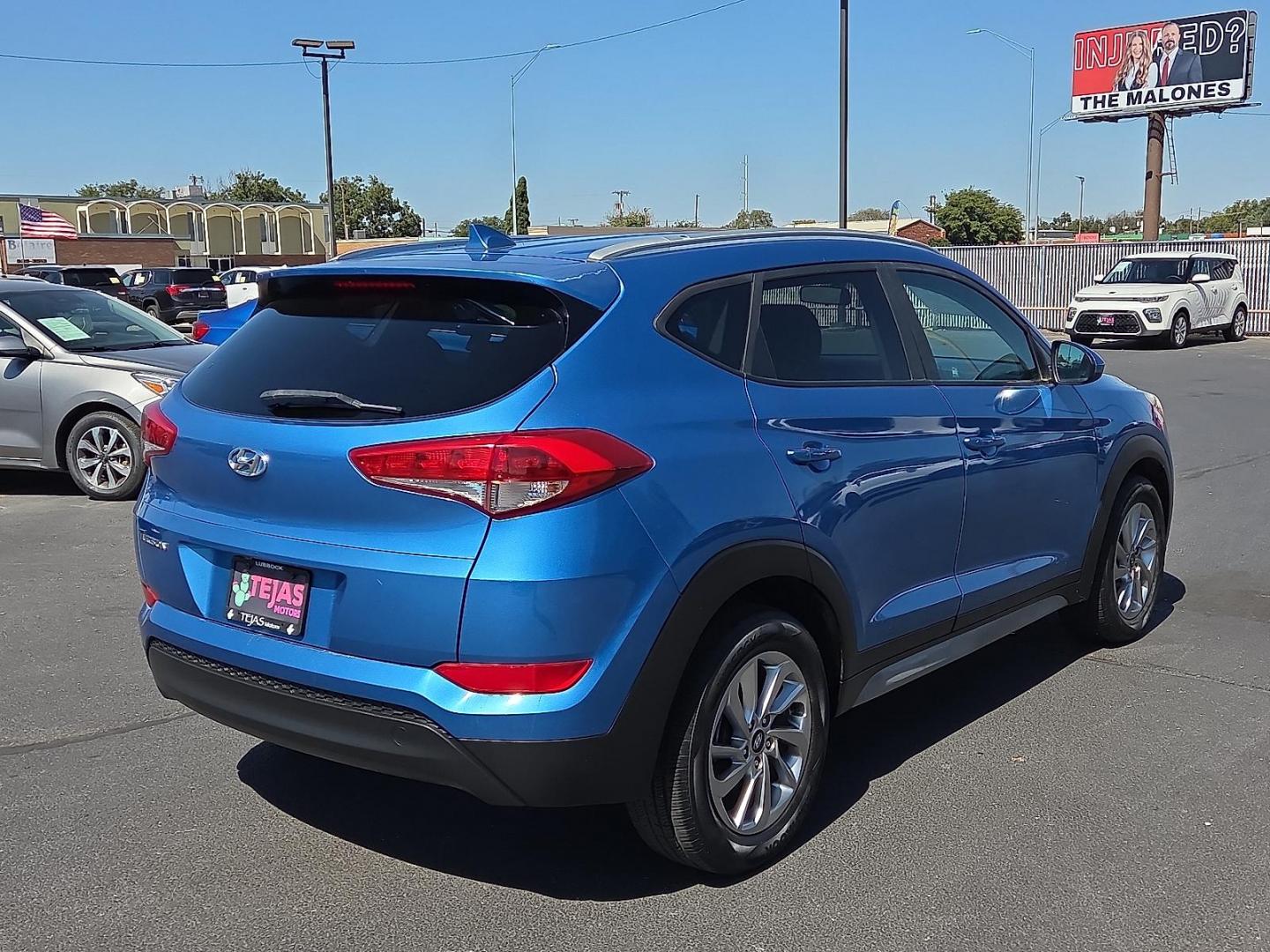 2018 Caribbean Blue - R5U /Black - TRY Hyundai Tucson SEL (KM8J33A41JU) with an Nu 2L I-4 gasoline direct injection, DOHC, D-CVVT variable valve control, regular unleaded, engine with 164HP engine, located at 4110 Avenue Q, Lubbock, 79412, 33.556553, -101.855820 - Photo#2
