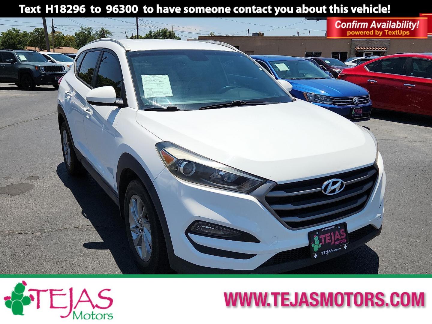 2016 Winter White Hyundai Tucson SE (KM8J33A40GU) with an Nu 2L I-4 gasoline direct injection, DOHC, variable valve control, regular unleaded, engine with 164HP engine, located at 4110 Avenue Q, Lubbock, 79412, 33.556553, -101.855820 - 02/05/2025 KEY IN ENVELOPE GOD - Photo#0