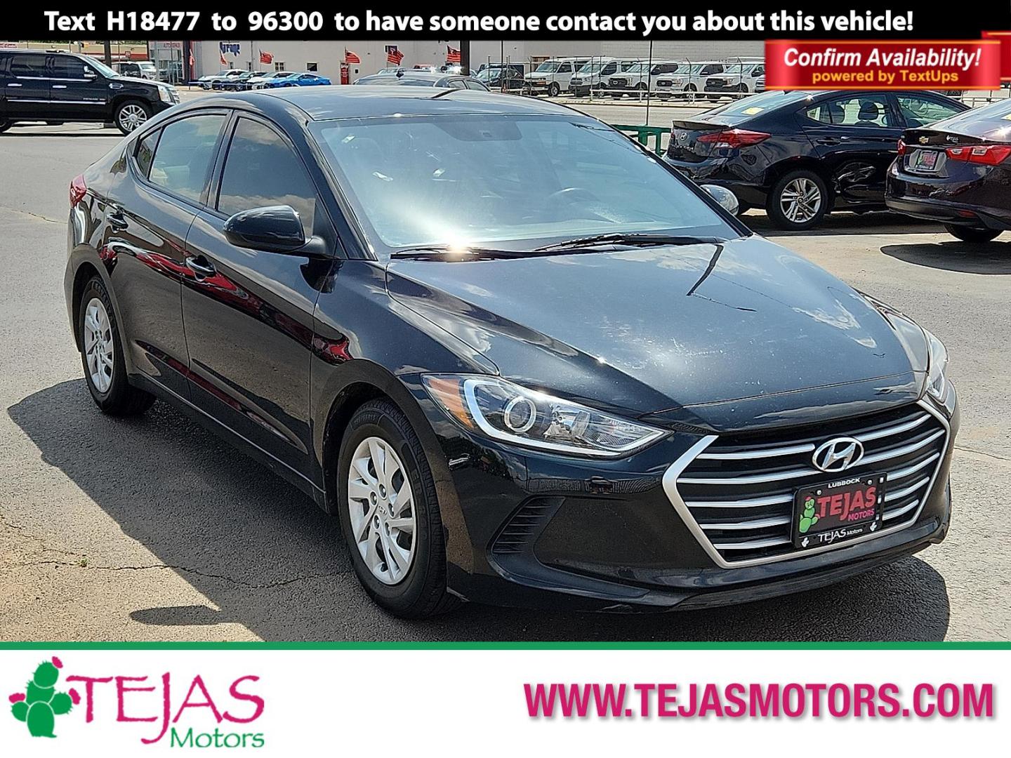 2018 BLACK Hyundai Elantra SE (5NPD74LF9JH) with an Nu 2L I-4 DOHC, D-CVVT variable valve control, regular unleaded, engine with 147HP engine, located at 4110 Avenue Q, Lubbock, 79412, 33.556553, -101.855820 - 04/19/2025 KEY IN ENVELOPE GOD - Photo#0