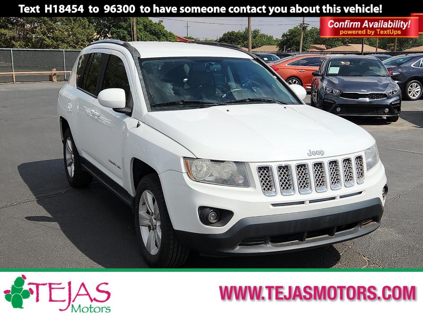2014 WHITE Jeep Compass Latitude (1C4NJCEB5ED) with an 2.4L I-4 DOHC, variable valve control, regular unleaded, engine with 172HP engine, located at 4110 Avenue Q, Lubbock, 79412, 33.556553, -101.855820 - 05/02/2025 KEY IN ENVELOPE GOD - Photo#0