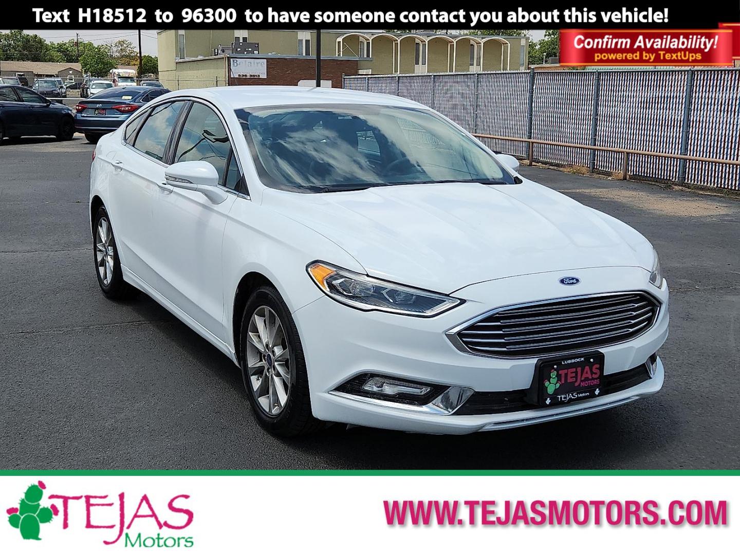2017 WHITE Ford Fusion SE (3FA6P0HD7HR) with an EcoBoost 1.5L I-4 gasoline direct injection, DOHC, Ti-VCT variable valve control, intercooled turbo, regular unleaded, engine with 181HP engine, located at 4110 Avenue Q, Lubbock, 79412, 33.556553, -101.855820 - 05/28/2025 KEY IN ENVELOPE GOD - Photo#0