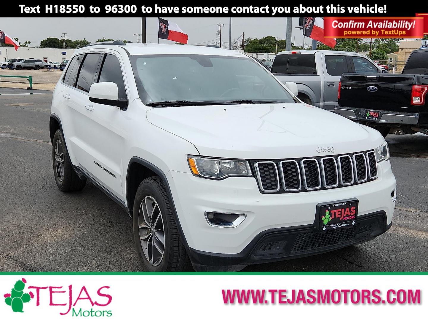 2018 WHITE Jeep Grand Cherokee Laredo E 4x2 (1C4RJEAG1JC) with an Pentastar 3.6L V-6 DOHC, variable valve control, regular unleaded, engine with 293HP engine, located at 4110 Avenue Q, Lubbock, 79412, 33.556553, -101.855820 - 06/21/2025 KEY IN ENVELOPE GOD - Photo#0