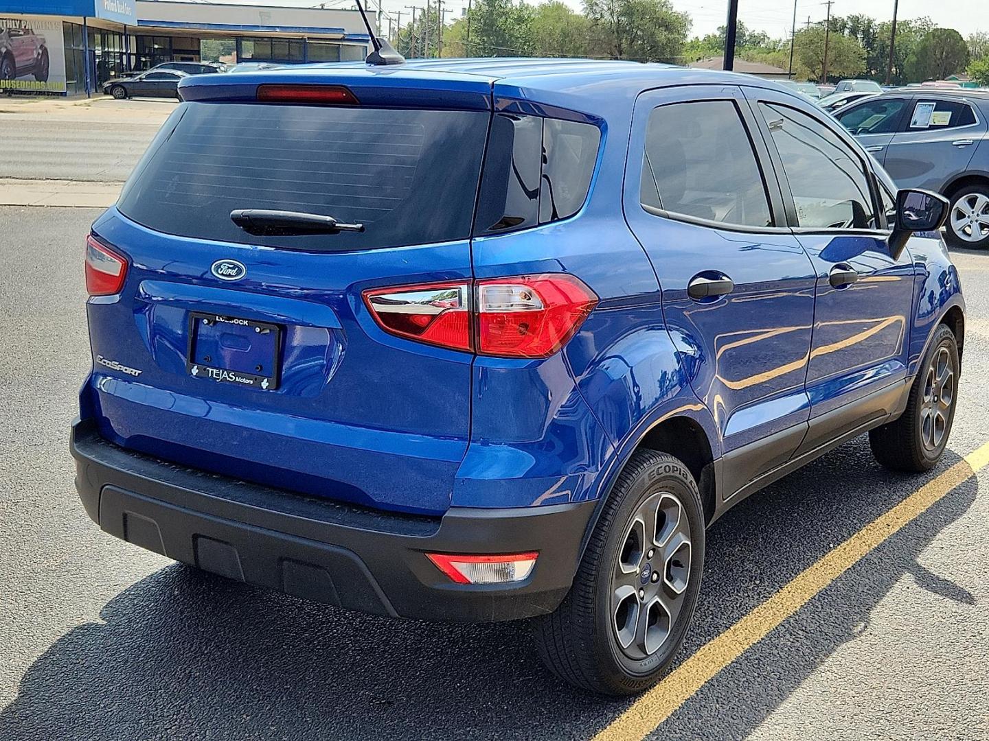 2021 Lightning Blue Metallic - N6 /Medium Stone - MM Ford EcoSport S (MAJ3S2FE8MC) with an EcoBoost 1L I-3 gasoline direct injection, DOHC, variable valve control, intercooled turbo, regular unleaded, engine with 123HP engine, located at 4110 Avenue Q, Lubbock, 79412, 33.556553, -101.855820 - 07/29/2025 KEY IN ENVELOPE GOD - Photo#1