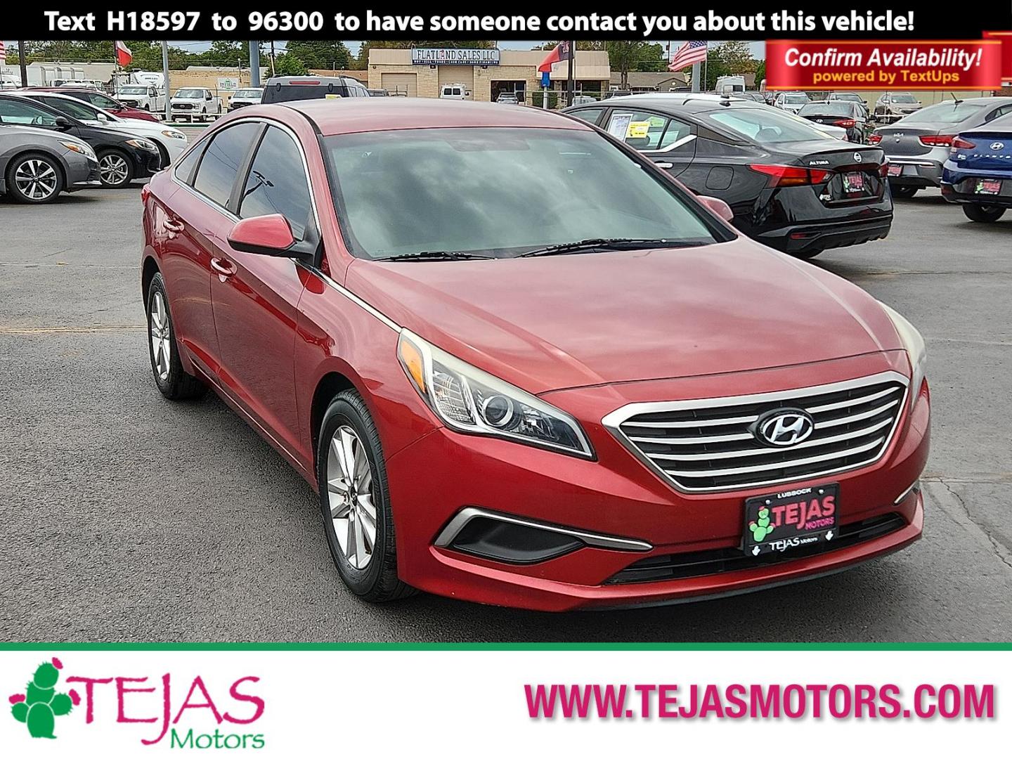 2016 RED Hyundai Sonata SE (5NPE24AF9GH) with an 2.4L I-4 gasoline direct injection, DOHC, variable valve control, regular unleaded, engine with 185HP engine, located at 4110 Avenue Q, Lubbock, 79412, 33.556553, -101.855820 - 07/31/2025 KEY IN ENVELOPE GOD - Photo#0