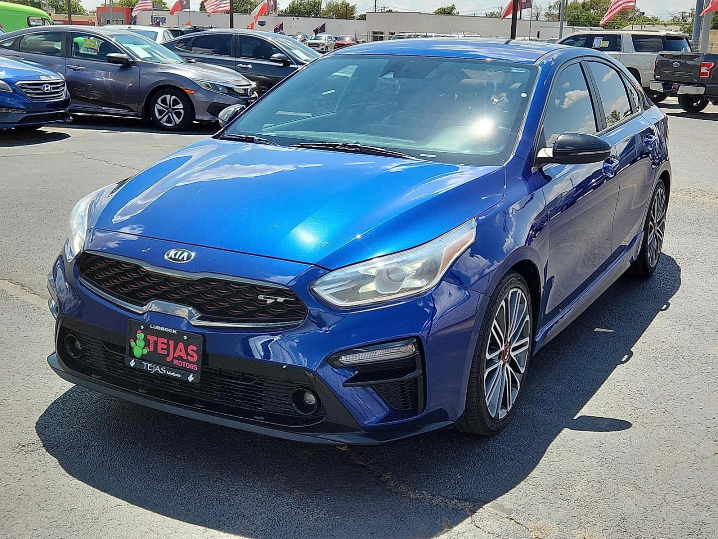 2021 BLUE Kia Forte GT (3KPF44AC6ME) with an 1.6L I-4 gasoline direct injection, DOHC, D-CVVT variable valve control, intercooled turbo, regular unleaded, engine with 201HP engine, located at 4110 Avenue Q, Lubbock, 79412, 33.556553, -101.855820 - Photo#3