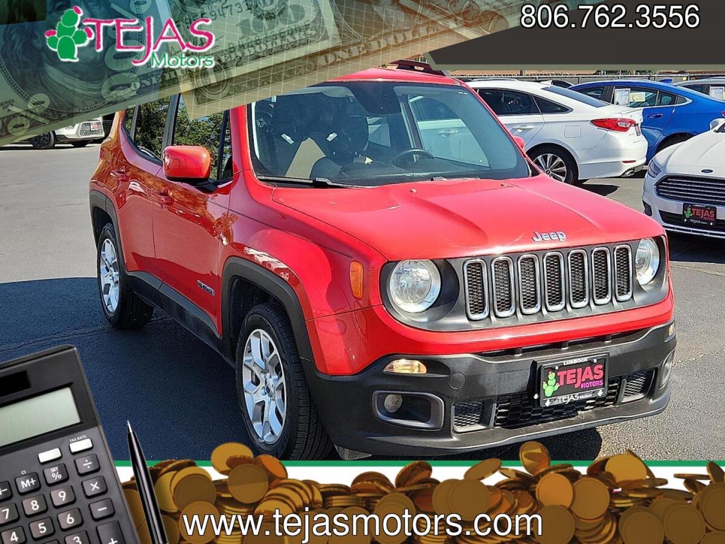 2017 RED Jeep Renegade Latitude FWD (ZACCJABB6HP) with an Tigershark MultiAir 2.4L I-4 variable valve control, regular unleaded, engine with 180HP engine, located at 4110 Avenue Q, Lubbock, 79412, 33.556553, -101.855820- Photo#0