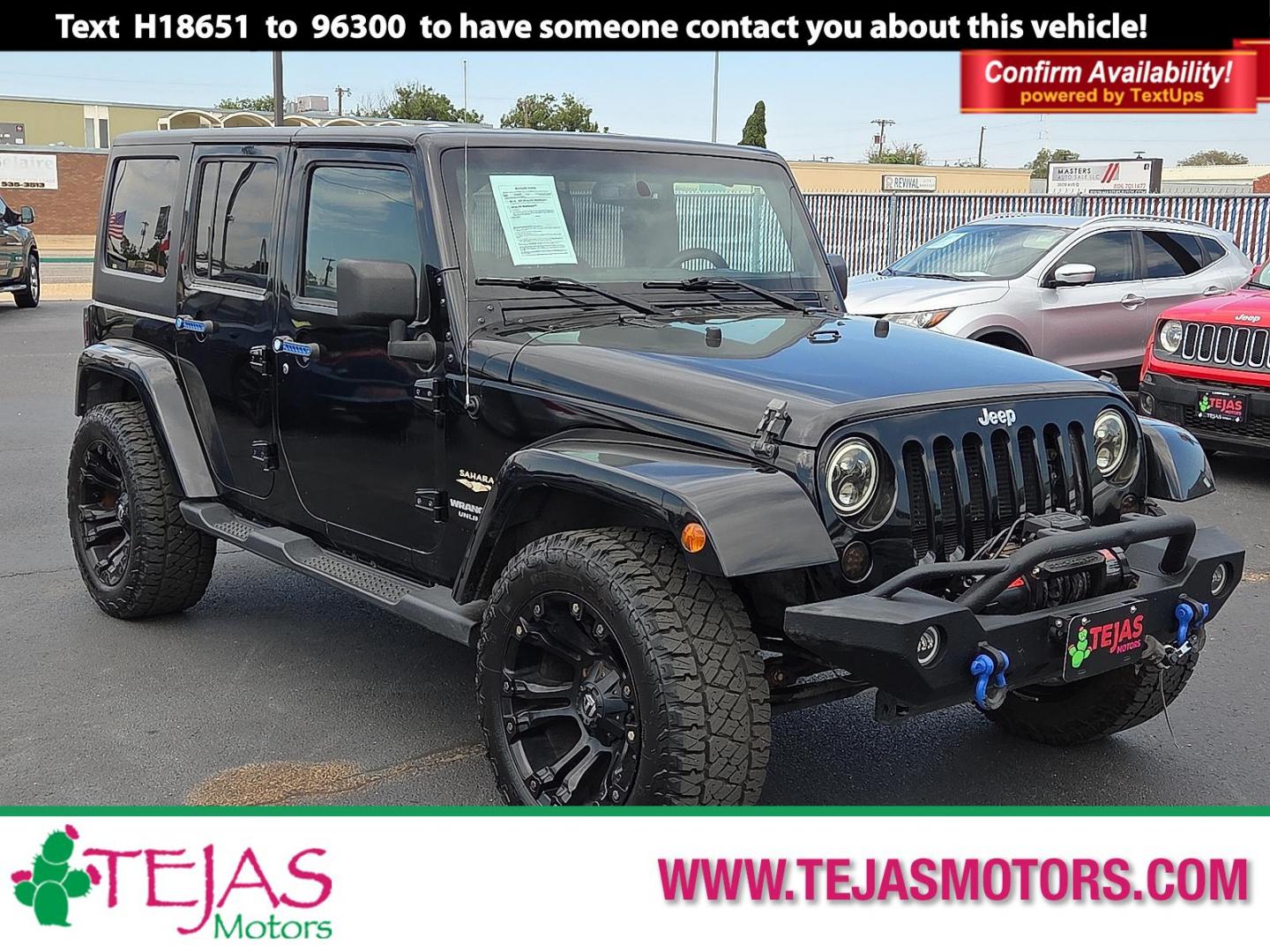 2015 Black Clearcoat - PX8 /Black - X9 Jeep Wrangler Unlimited Sahara (1C4BJWEG1FL) with an 3.6L V-6 DOHC, variable valve control, regular unleaded, engine with 285HP engine, located at 4110 Avenue Q, Lubbock, 79412, 33.556553, -101.855820 - 09/19/2025 KEY IN ENVELOPE GOD - Photo#0