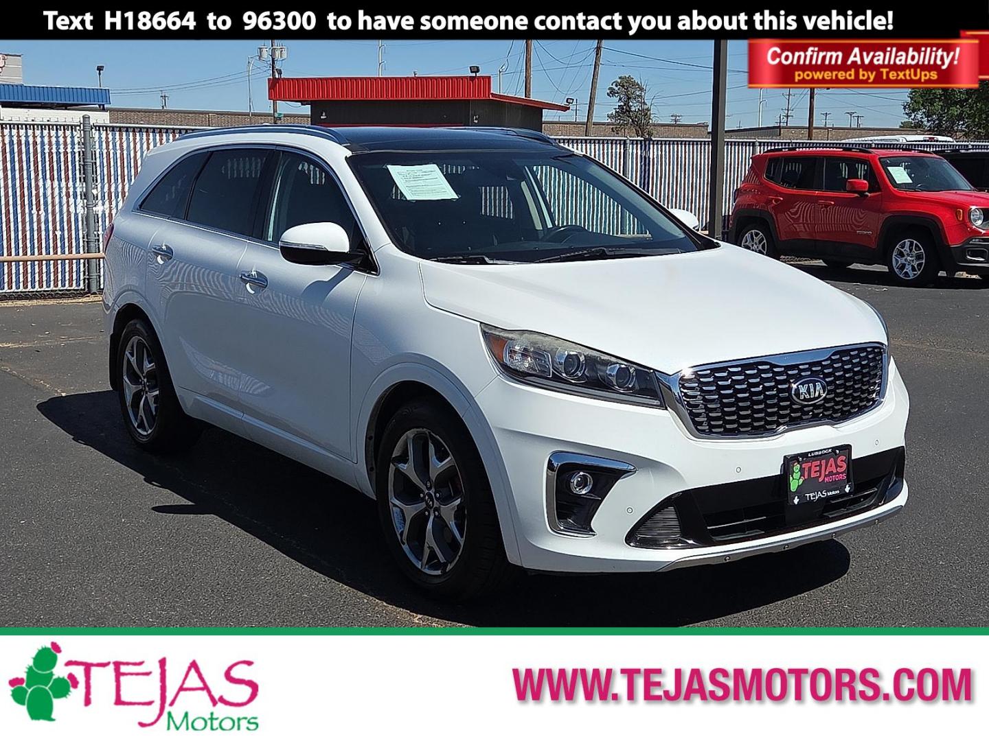 2019 Snow White Pearl - SWP /Black - WK Kia Sorento 3.3L SX (5XYPK4A53KG) with an Lambda II 3.3L V-6 gasoline direct injection, DOHC, D-CVVT variable valve control, regular unleaded, engine with 290HP engine, located at 4110 Avenue Q, Lubbock, 79412, 33.556553, -101.855820 - 10/02/2025 KEY IN ENVELOPE GOD - Photo#0