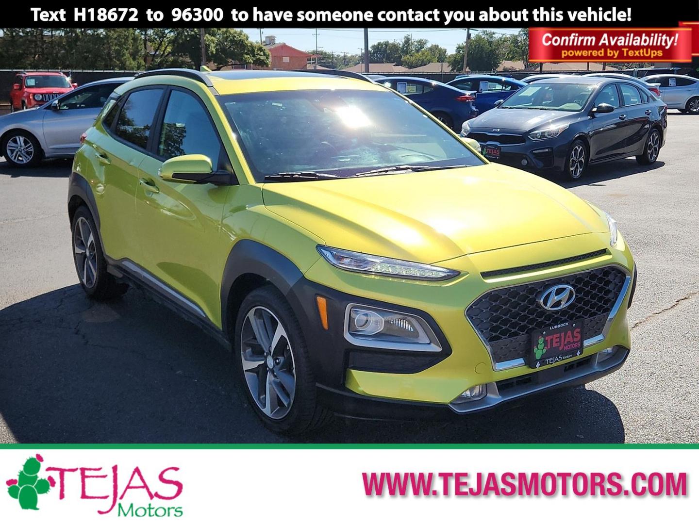 2020 GREEN Hyundai Kona Ultimate (KM8K53A5XLU) with an Gamma 1.6L I-4 gasoline direct injection, DOHC, variable valve control, intercooled turbo, regular unleaded, engine with 175HP engine, located at 4110 Avenue Q, Lubbock, 79412, 33.556553, -101.855820 - Photo#0