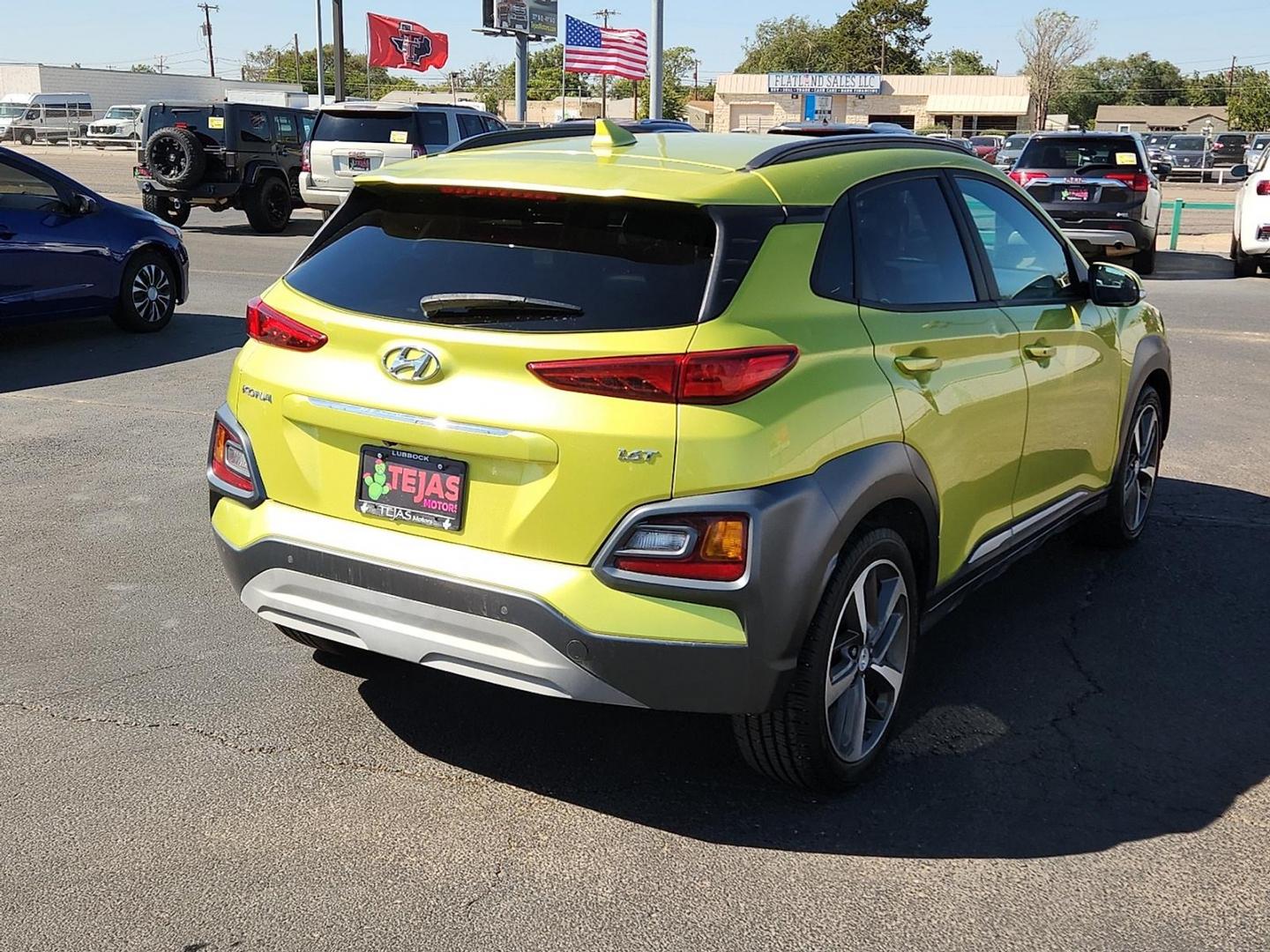 2020 GREEN Hyundai Kona Ultimate (KM8K53A5XLU) with an Gamma 1.6L I-4 gasoline direct injection, DOHC, variable valve control, intercooled turbo, regular unleaded, engine with 175HP engine, located at 4110 Avenue Q, Lubbock, 79412, 33.556553, -101.855820 - Photo#1