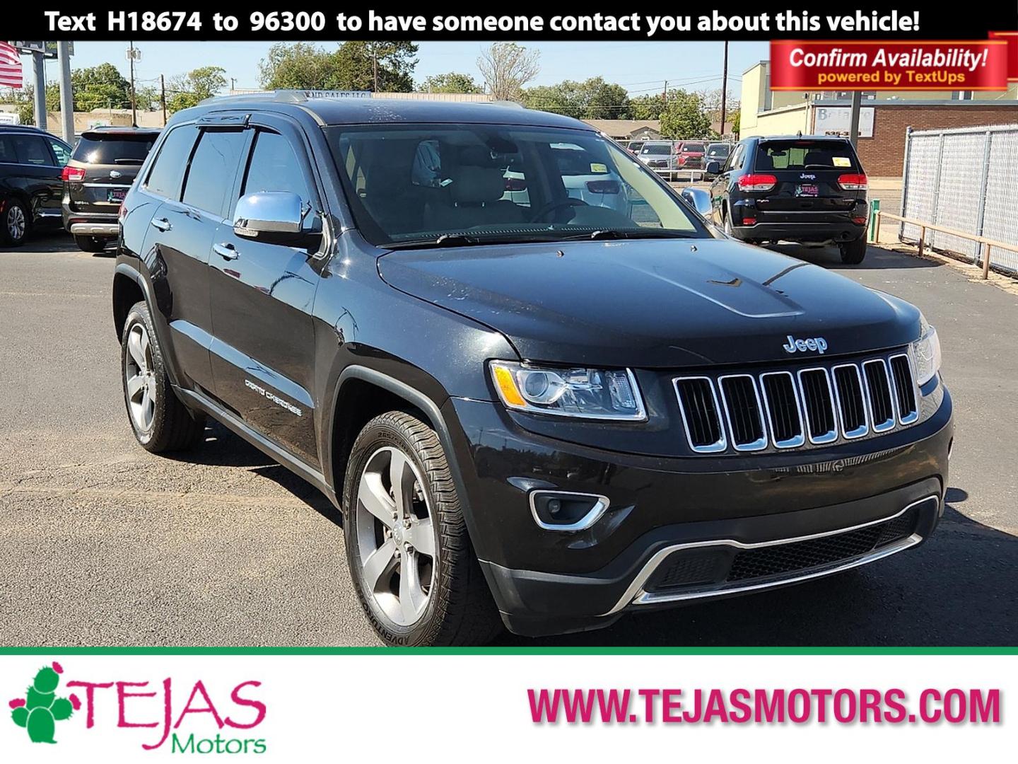 2015 BLACK Jeep Grand Cherokee Limited (1C4RJEBG0FC) with an 3.6L V-6 DOHC, variable valve control, regular unleaded, engine with 290HP engine, located at 4110 Avenue Q, Lubbock, 79412, 33.556553, -101.855820 - Photo#0