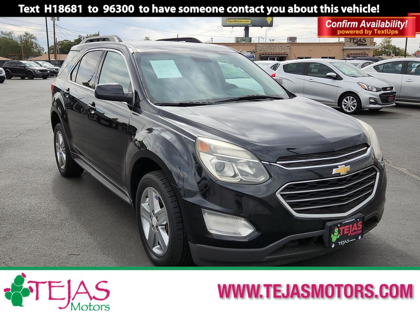 2016 Black Chevrolet Equinox LT (2GNFLFE34G6) with an 3.6L V-6 gasoline direct injection, DOHC, variable valve control, regular unleaded, engine with 301HP engine, located at 4110 Avenue Q, Lubbock, 79412, 33.556553, -101.855820 - 10/28/2025 KEY IN ENVELOPE GOD - Photo#0