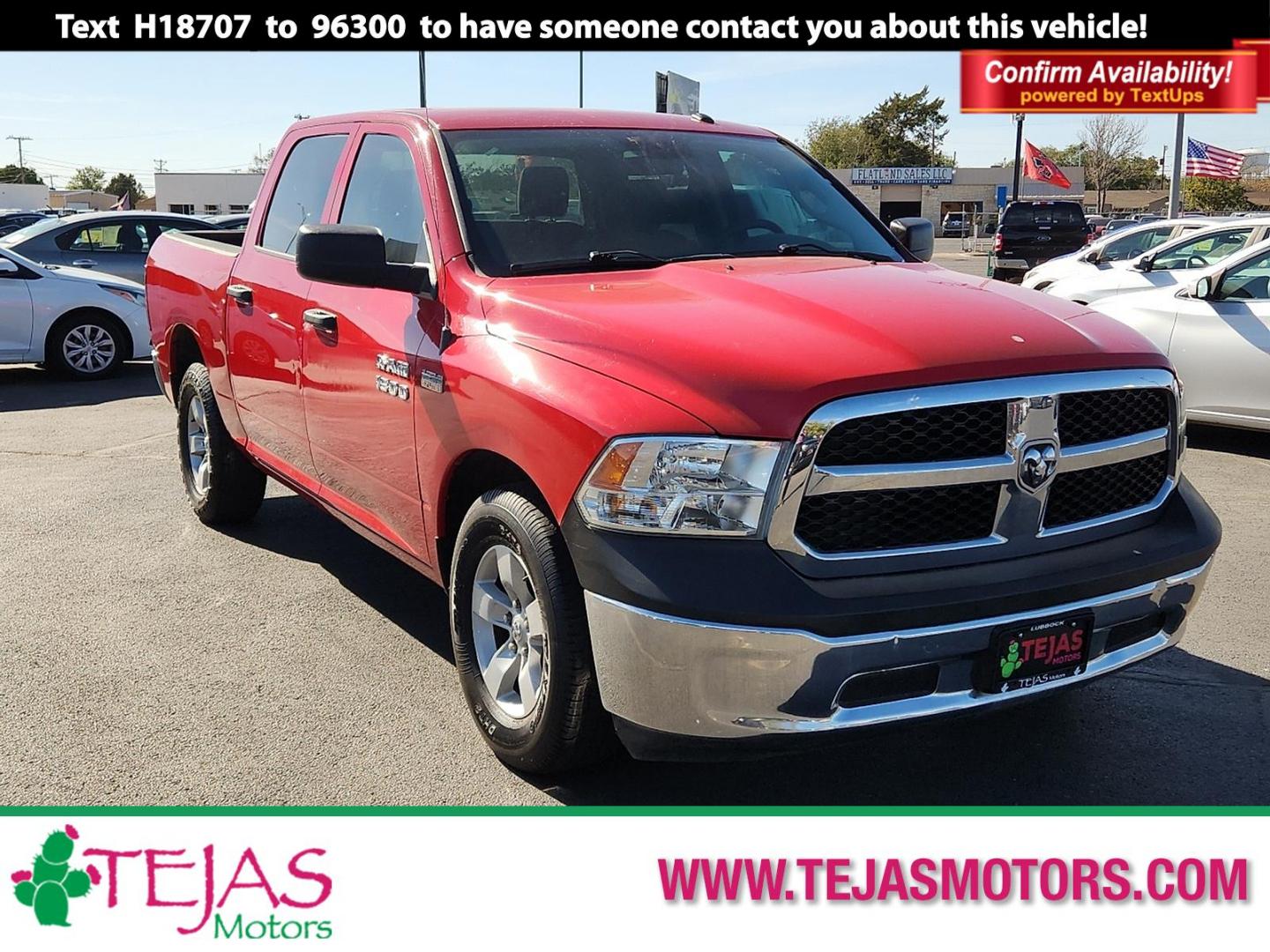 2018 RED Ram 1500 Tradesman Crew Cab 4x2 5'7" Box (3C6RR6KT9JG) with an HEMI 5.7L V-8 variable valve control, regular unleaded, engine with cylinder deactivation and 395HP engine, located at 4110 Avenue Q, Lubbock, 79412, 33.556553, -101.855820 - 11/04/2025 KEY IN ENVELOPE GOD - Photo#0