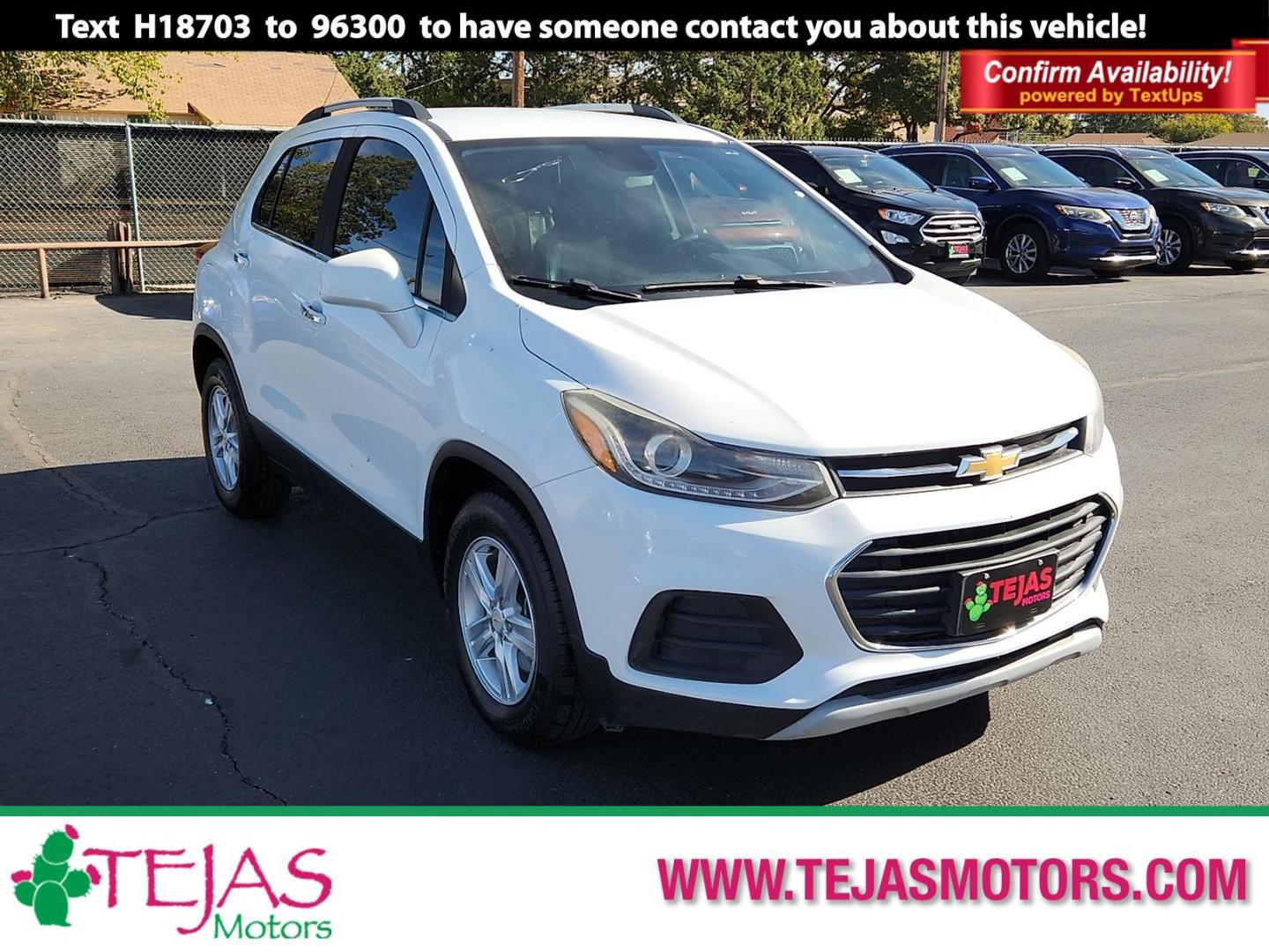 2017 WHITE Chevrolet Trax LT (KL7CJLSB4HB) with an Ecotec 1.4L I-4 DOHC, variable valve control, intercooled turbo, regular unleaded, engine with 138HP engine, located at 4110 Avenue Q, Lubbock, 79412, 33.556553, -101.855820 - 11/04/2025 KEY IN ENVELOPE GOD - Photo#0