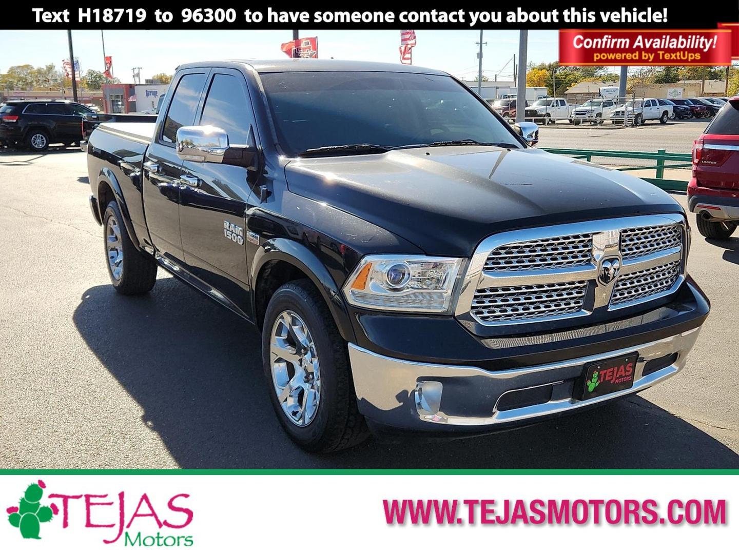 2017 BLACK Ram 1500 Laramie Quad Cab 4x2 6'4" Box (1C6RR6JT9HS) with an HEMI 5.7L V-8 variable valve control, regular unleaded, engine with cylinder deactivation and 395HP engine, located at 4110 Avenue Q, Lubbock, 79412, 33.556553, -101.855820 - 11/04/2025 KEY IN ENVELOPE GOD - Photo#0