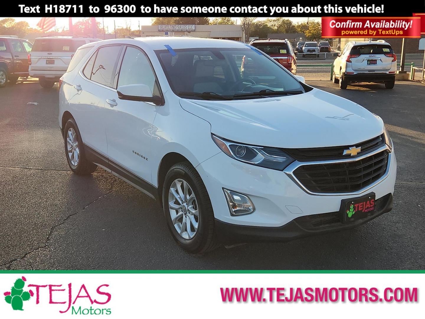 2018 WHITE Chevrolet Equinox LT (2GNAXJEV6J6) with an 1.5L I-4 gasoline direct injection, DOHC, VVT variable valve control, intercooled turbo, regular unleaded, engine with 170HP engine, located at 4110 Avenue Q, Lubbock, 79412, 33.556553, -101.855820 - 11/07/2025 KEY IN ENVELOPE GOD - Photo#0