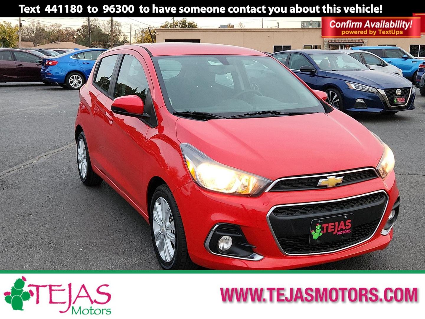2018 Red Hot - GG2 /Jet Black/Beige Trim - HI6 Chevrolet Spark 1LT CVT (KL8CD6SA2JC) with an 1.4L I-4 DOHC, variable valve control, regular unleaded, engine with 98HP engine, located at 4110 Avenue Q, Lubbock, 79412, 33.556553, -101.855820 - 11/20/2025 KEY IN ENVELOPE GOD - Photo#0