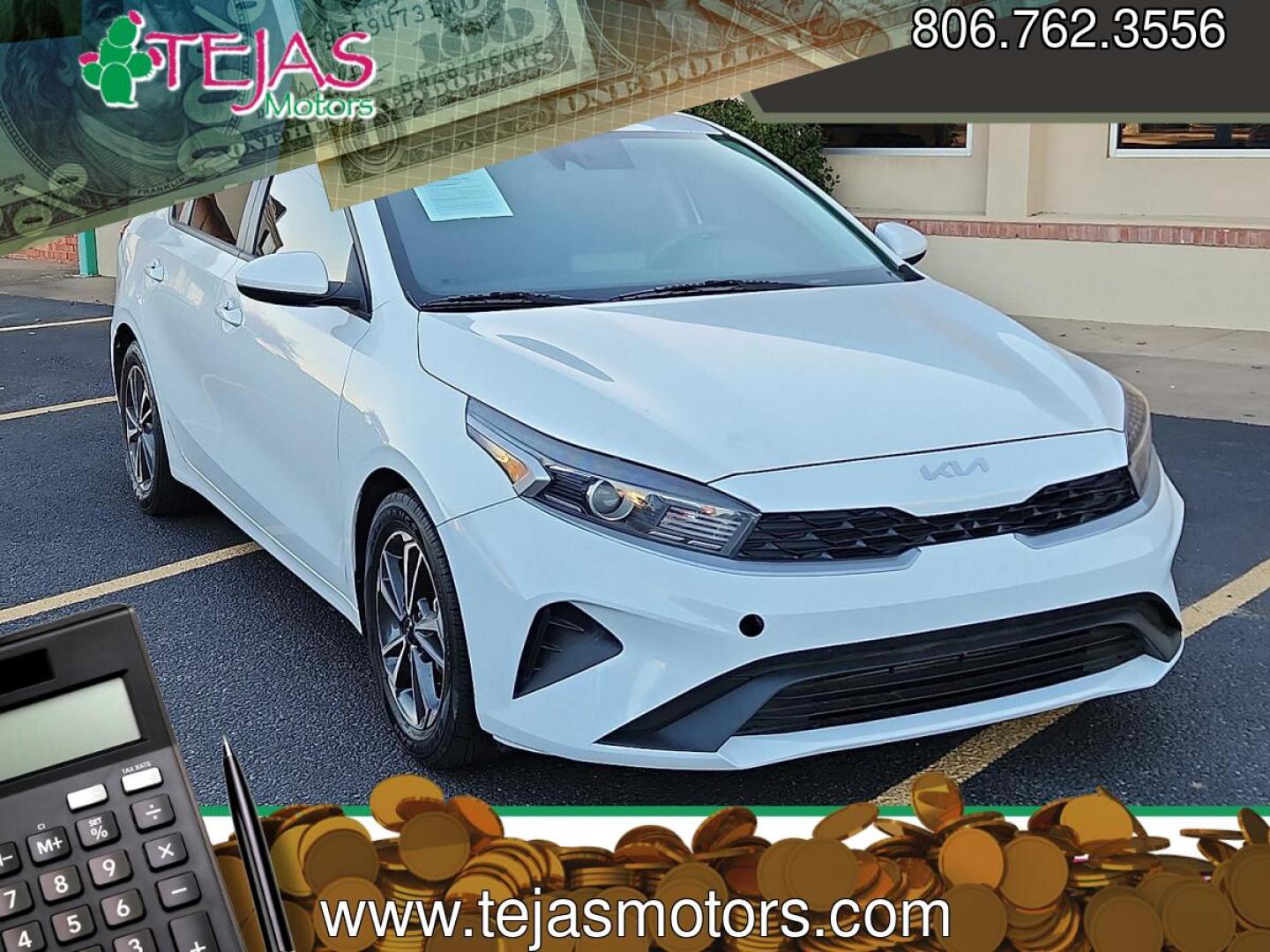 2023 Snow White Pearl - SWP /Black - WK Kia Forte LXS (3KPF24AD8PE) with an 2L I-4 DOHC, D-CVVT variable valve control, regular unleaded, engine with 147HP engine, located at 4110 Avenue Q, Lubbock, 79412, 33.556553, -101.855820 - 12/26/2025 KEY IN ENVELOPE GOD- Photo#0