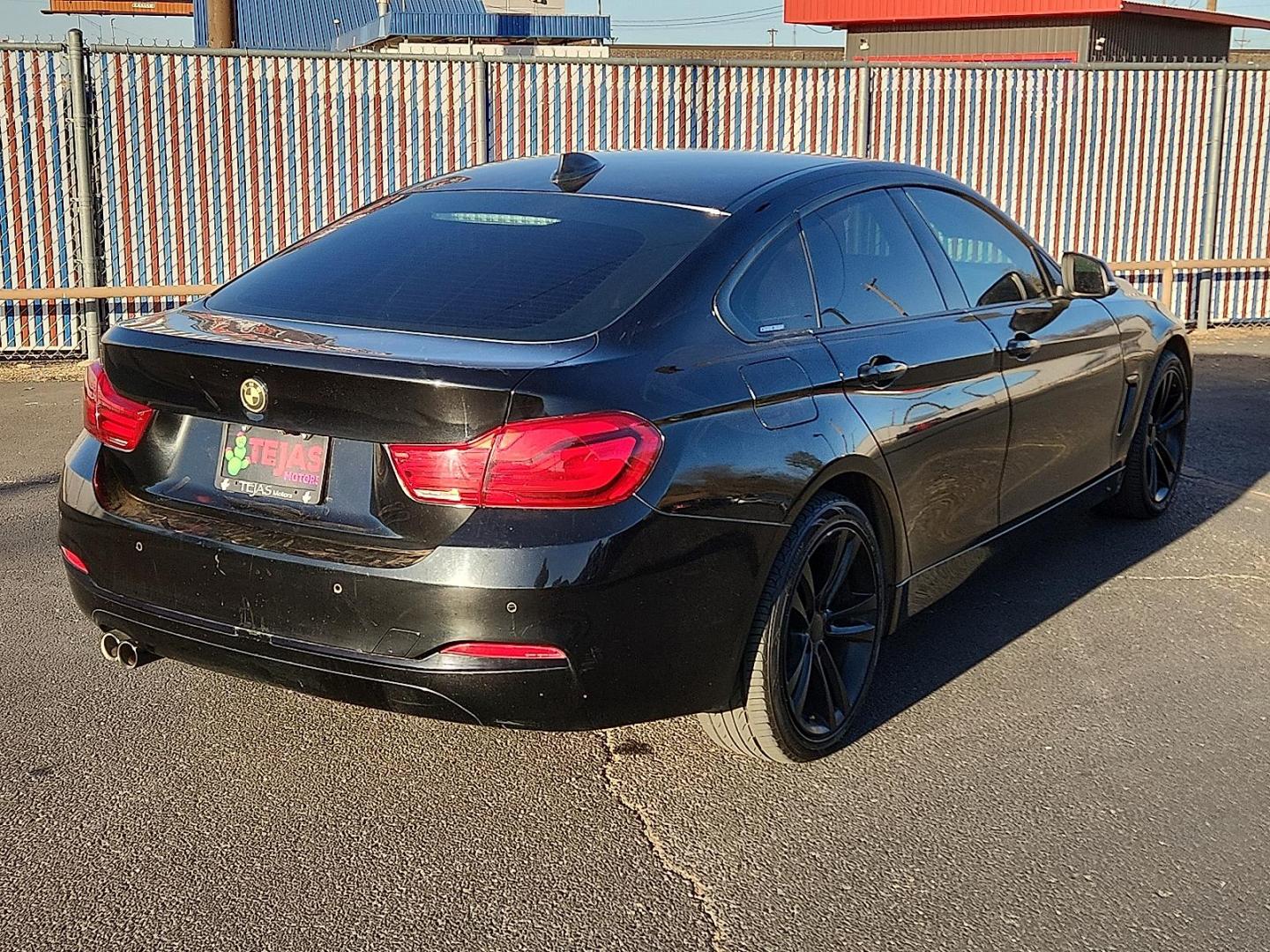 2018 BLACK BMW 430i Gran Coupe xDrive (WBA4J3C54JB) with an 2L I-4 gasoline direct injection, DOHC, variable valve control, intercooled turbo, premium unleaded, engine with 248HP engine, located at 4110 Avenue Q, Lubbock, 79412, 33.556553, -101.855820 - 12/12/2025 KEY IN ENVELOPE GOD - Photo#1