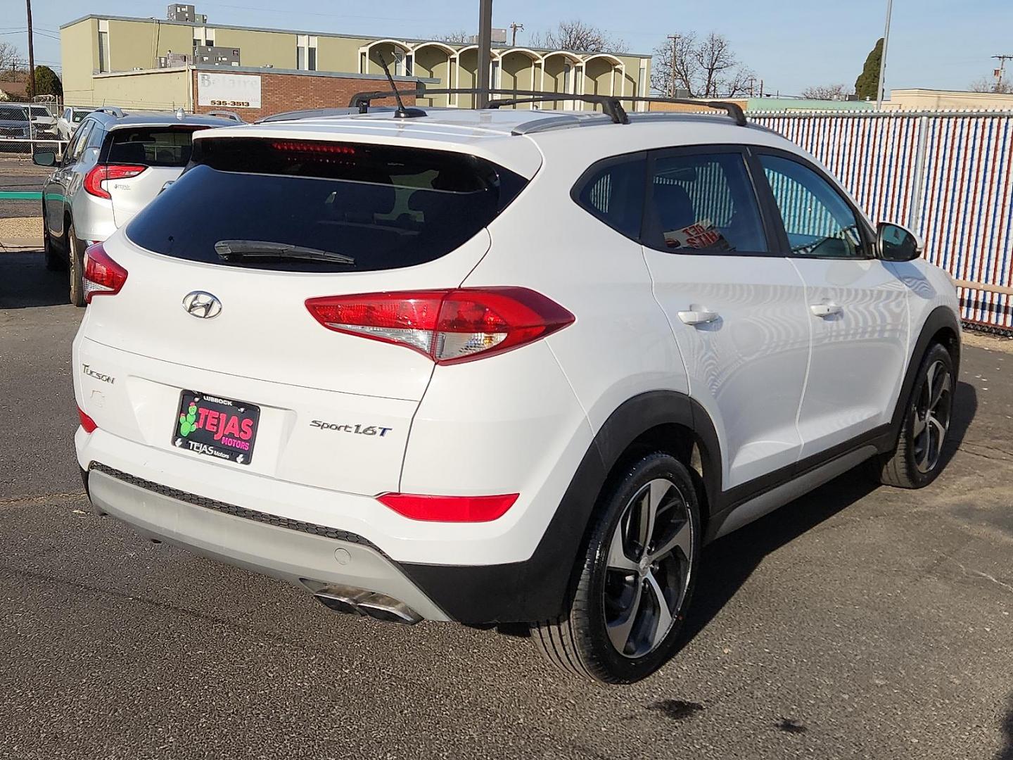 2017 WHITE Hyundai Tucson Sport (KM8J33A21HU) with an 1.6L I-4 gasoline direct injection, DOHC, D-CVVT variable valve control, intercooled turbo, regular unleaded, engine with 175HP engine, located at 4110 Avenue Q, Lubbock, 79412, 33.556553, -101.855820 - 12/31/2025 KEY IN ENVELOPE GOD - Photo#1