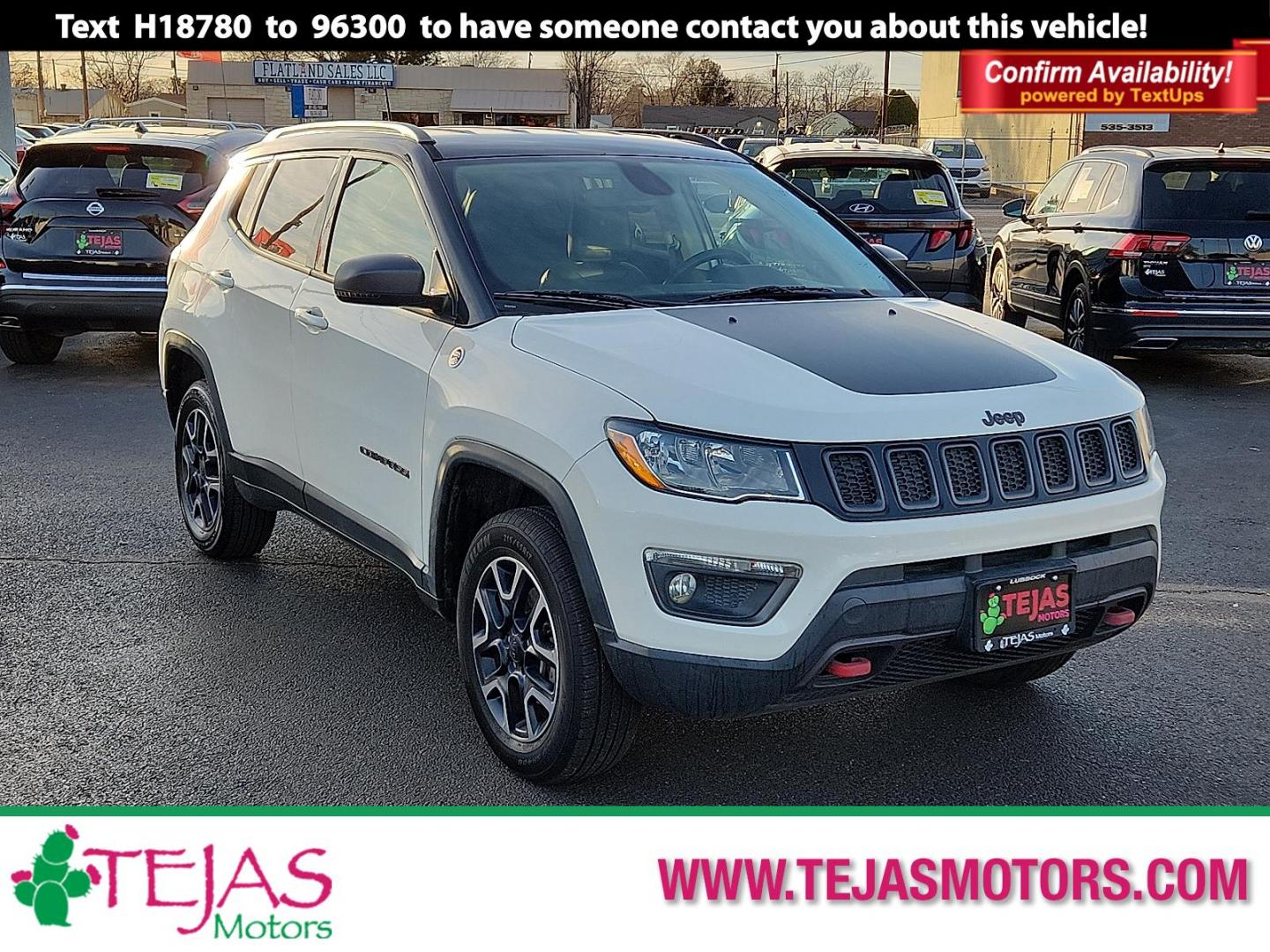 2019 WHITE Jeep Compass Trailhawk 4x4 (3C4NJDDB8KT) with an 2.4L I-4 variable valve control, regular unleaded, engine with 180HP engine, located at 4110 Avenue Q, Lubbock, 79412, 33.556553, -101.855820 - Photo#0