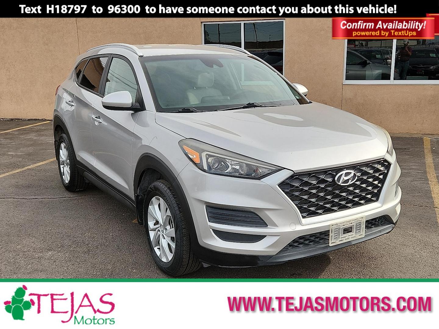 2020 SILVER Hyundai Tucson Value (KM8J3CA45LU) with an Nu 2L I-4 gasoline direct injection, DOHC, D-CVVT variable valve control, regular unleaded, engine with 161HP engine, located at 4110 Avenue Q, Lubbock, 79412, 33.556553, -101.855820 - 02/10/2026 KEY IN ENVELOPE GOD - Photo#0