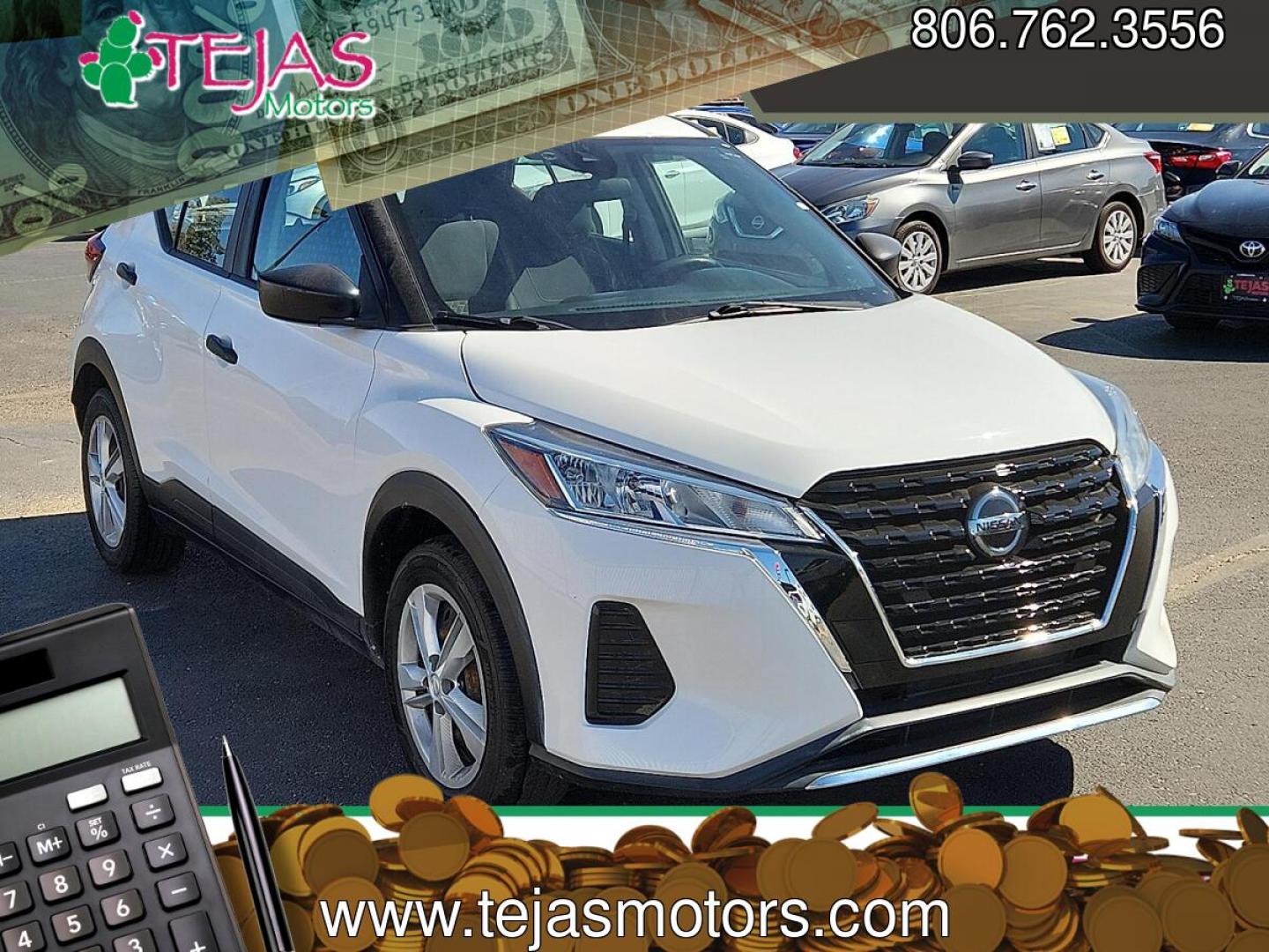 2021 WHITE Nissan Kicks S Xtronic CVT (3N1CP5BV7ML) with an 1.6L I-4 DOHC, CVTCS variable valve control, regular unleaded, engine with 122HP engine, located at 4110 Avenue Q, Lubbock, 79412, 33.556553, -101.855820 - 03/04/2026 KEY IN ENVELOPE GOD- Photo#0