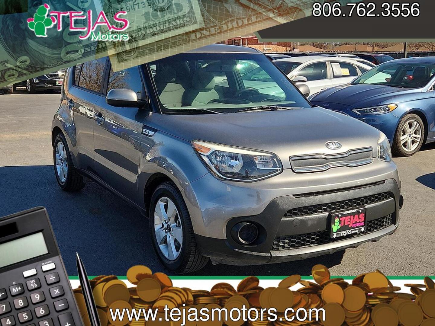 2018 GRAY Kia Soul (KNDJN2A25J7) with an Gamma 1.6L I-4 gasoline direct injection, DOHC, D-CVVT variable valve control, regular unleaded, engine with 130HP engine, located at 4110 Avenue Q, Lubbock, 79412, 33.556553, -101.855820 - 03/04/2026 KEY IN ENVELOPE GOD- Photo#0