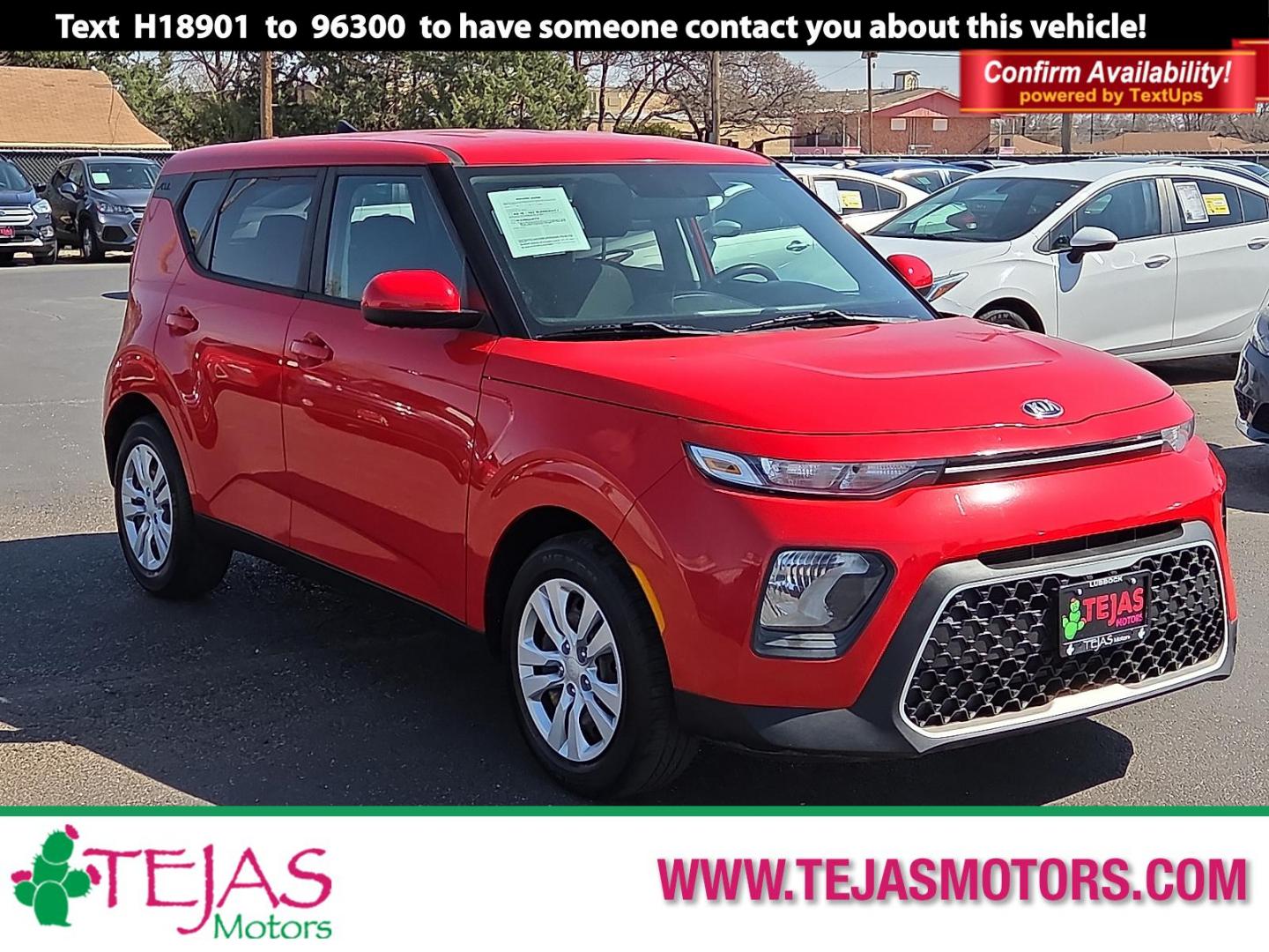 2020 Inferno Red - AJR /Black/Gray - GDM Kia Soul LX (KNDJ23AU7L7) with an 2L I-4 DOHC, D-CVVT variable valve control, regular unleaded, engine with 147HP engine, located at 4110 Avenue Q, Lubbock, 79412, 33.556553, -101.855820 - 03/10/2026 KEY IN ENVELOPE GOD - Photo#0