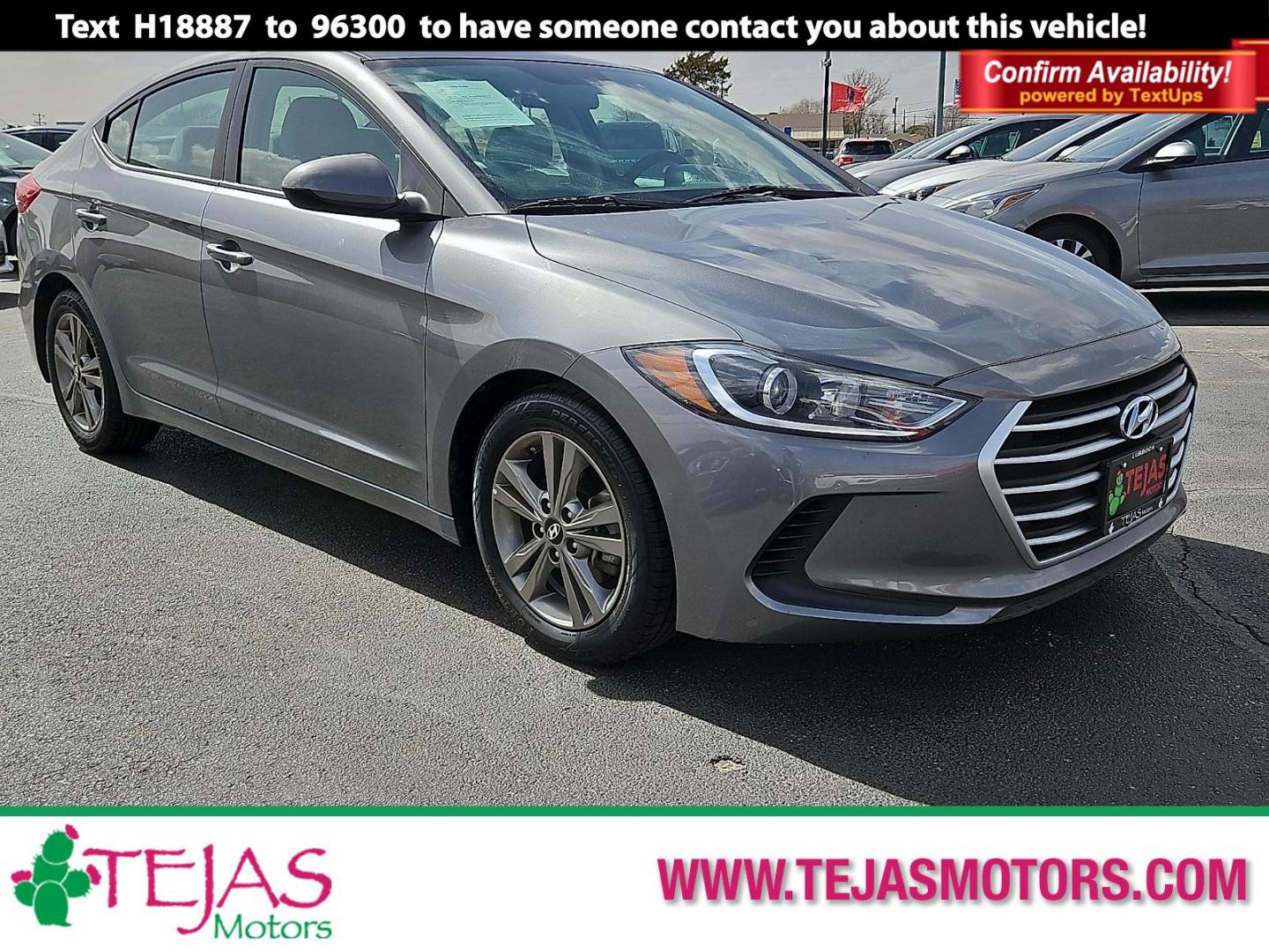 2018 GRAY /Gray - PK Hyundai Elantra SEL (5NPD84LF0JH) with an Nu 2L I-4 DOHC, D-CVVT variable valve control, regular unleaded, engine with 147HP engine, located at 4110 Avenue Q, Lubbock, 79412, 33.556553, -101.855820 - 03/07/2026 KEY IN ENVELOPE GOD - Photo#0