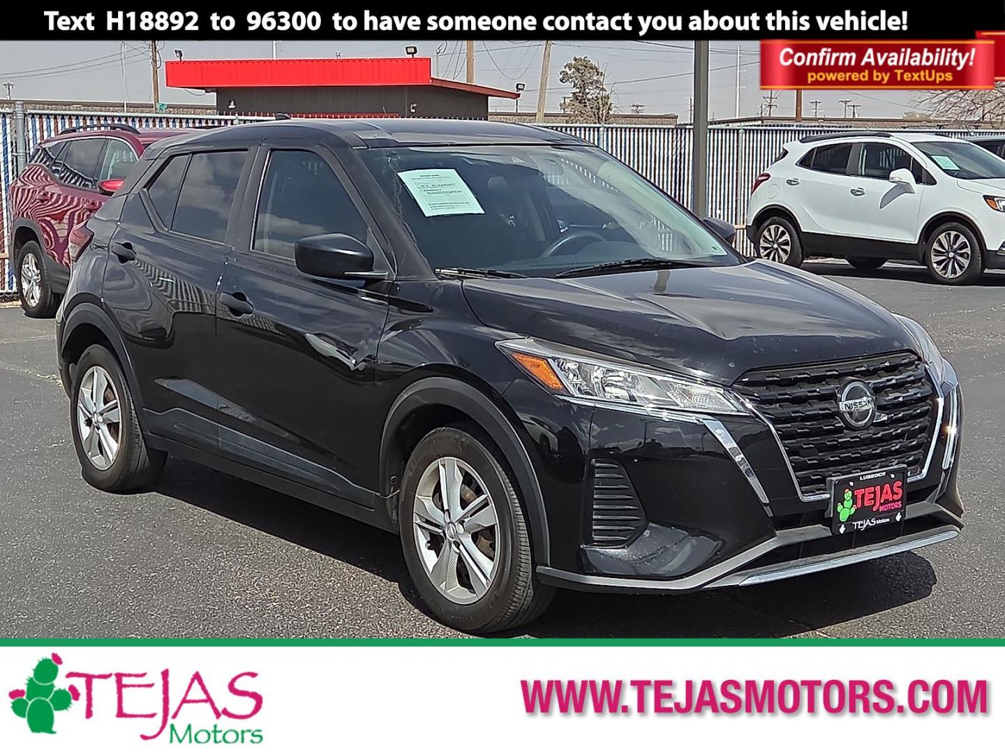 2021 Super Black - KH3 /Charcoal - G Nissan Kicks S Xtronic CVT (3N1CP5BV5ML) with an 1.6L I-4 DOHC, CVTCS variable valve control, regular unleaded, engine with 122HP engine, located at 4110 Avenue Q, Lubbock, 79412, 33.556553, -101.855820 - 03/12/2026 key in envelope god - Photo#0