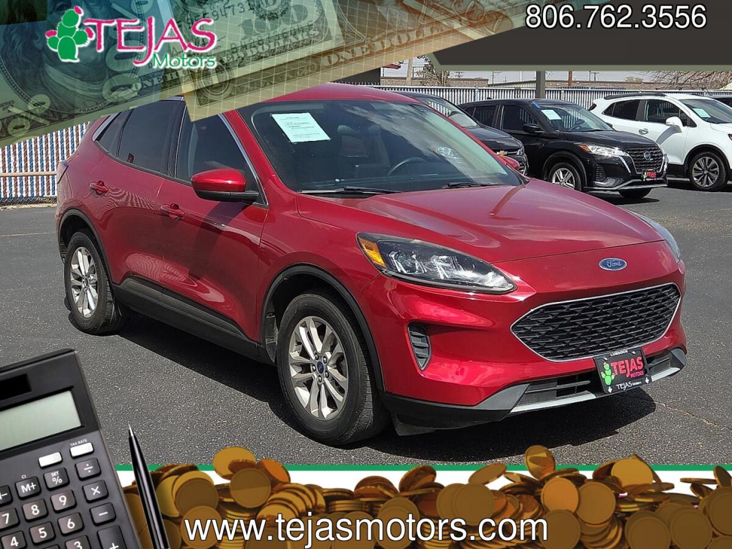2020 Rapid Red Metallic Tinted Clearcoat - D4 /Dark Earth Gray - 4H Ford Escape SE (1FMCU0G63LU) with an EcoBoost 1.5L I-3 port/direct injection, DOHC, Ti-VCT variable valve control, intercooled turbo, premium unleaded, engine with 181HP engine, located at 4110 Avenue Q, Lubbock, 79412, 33.556553, -101.855820- Photo#0