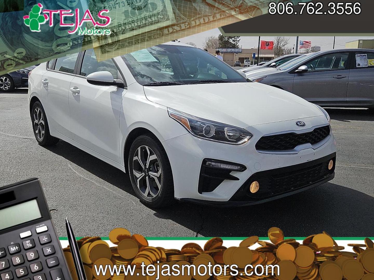 2021 Clear White /Black - WK Kia Forte LXS (3KPF24ADXME) with an 2L I-4 DOHC, D-CVVT variable valve control, regular unleaded, engine with 147HP engine, located at 4110 Avenue Q, Lubbock, 79412, 33.556553, -101.855820 - 03/17/2026 KEY IN ENVELOPE GOD- Photo#0